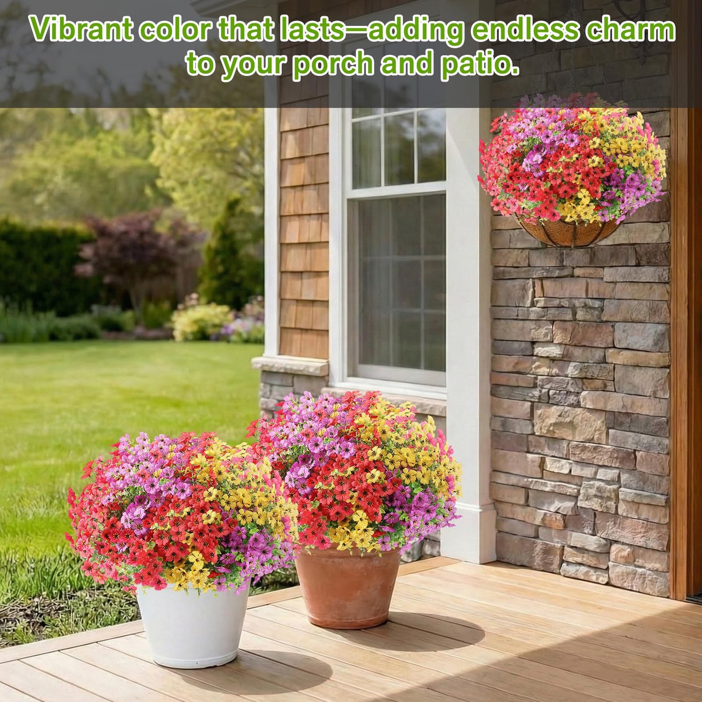 Artificial Flowers for Outdoor,Silk Flowers No Fade Fake Plastic Flowers Faux Plants for Outdoors Outside Front Porch Hanging Planter Window Box Garden Home Decoration,13 Pack(Multi-Colour2)
