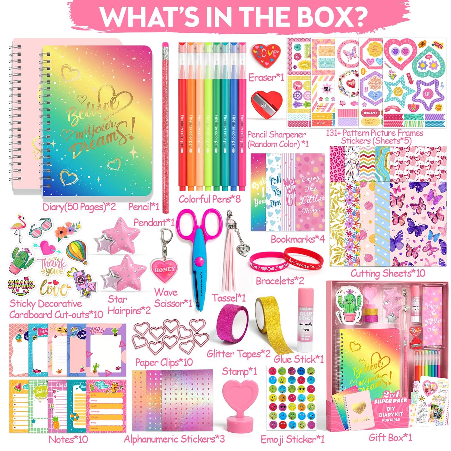 Axirata 2-Pack DIY Journal Kit for Girls, Journal Set for Tween & Teen Girls 6-8-14 Year Old, Art & Crafts Stationery Kit, Scrapbook & Diary Supplies Toy Set Birthday Christmas Ideal Gift for Girls