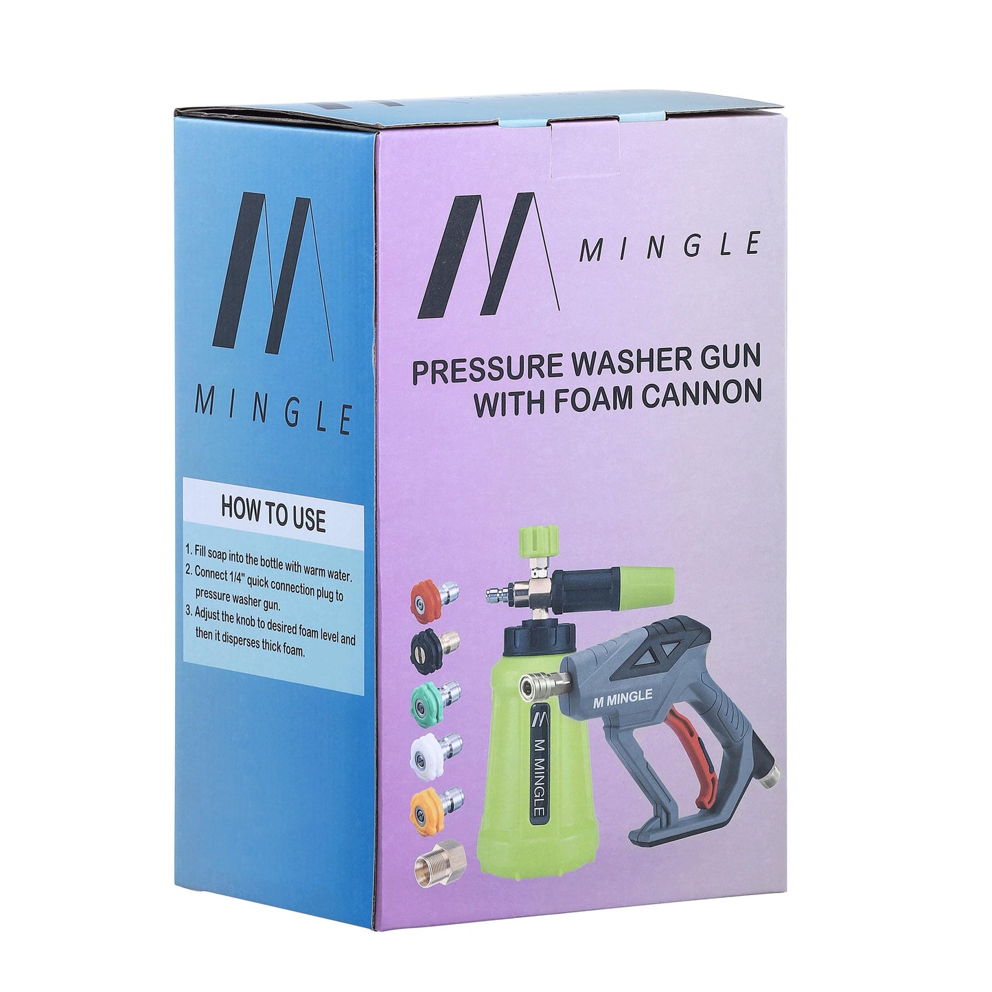 M MINGLE High Pressure Washer Gun Snow Foam Lance, 4000 PSI Cannon Foam Blaster Power Washer with1/4 Quick Connector, Car Wash Foam Cannon Kit with 5 Pressure Washer Nozzle Tips, 1 Liter
