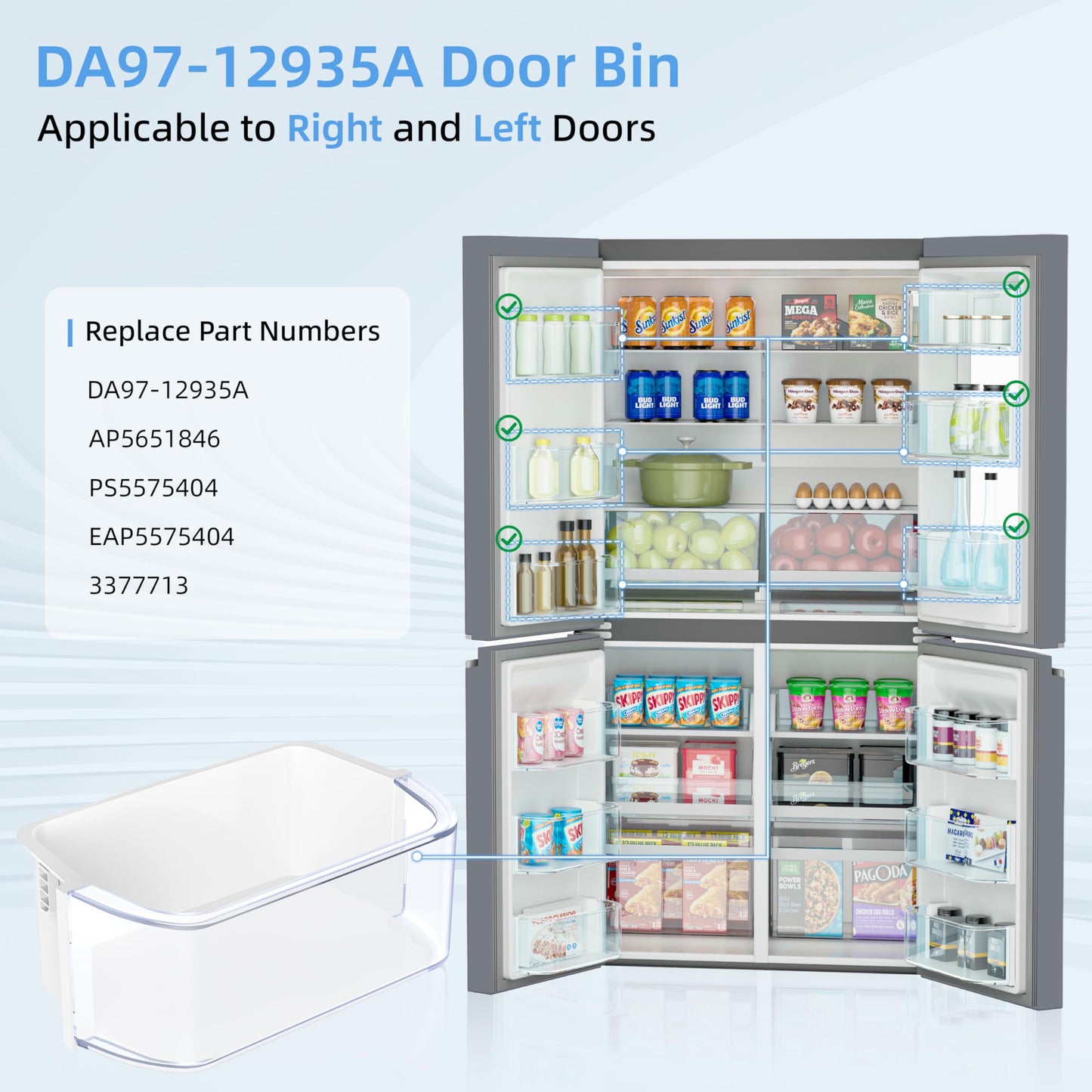 2 Pack DA97-12935A Door Bin, RF220NCTASR Left&Right Side Door Shelf Compatible with Samsung RF220NCTASG, RF220NCTAWW, RF220NCTASP Refrigerator Door Shelf, Replaces Ap5651846, PS5575404