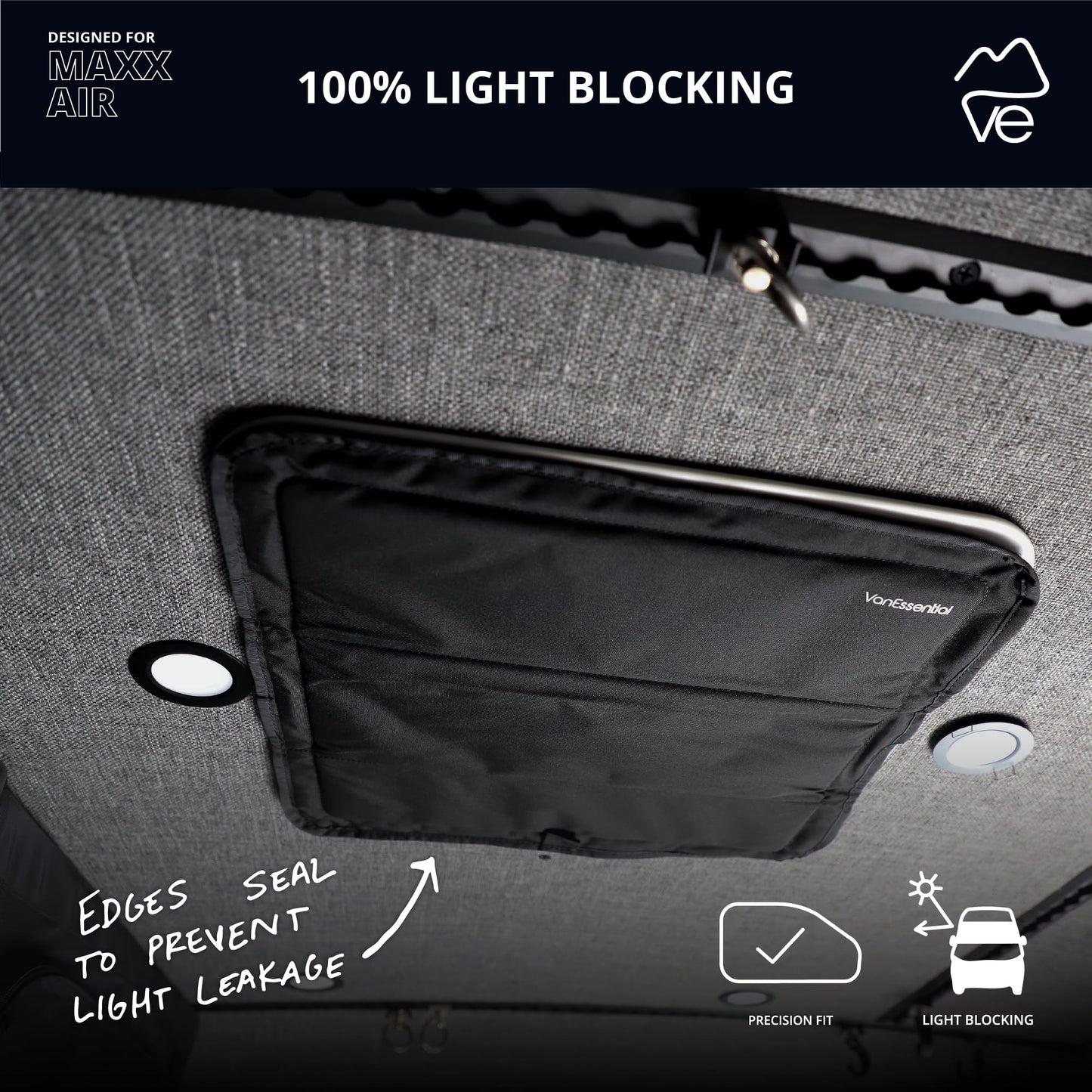 VanEssential Magnetic Insulated Blackout Roof Vent Cover Designed for (MaxxAir/Fantastic Fan) 16.5" x 16.5" - Black