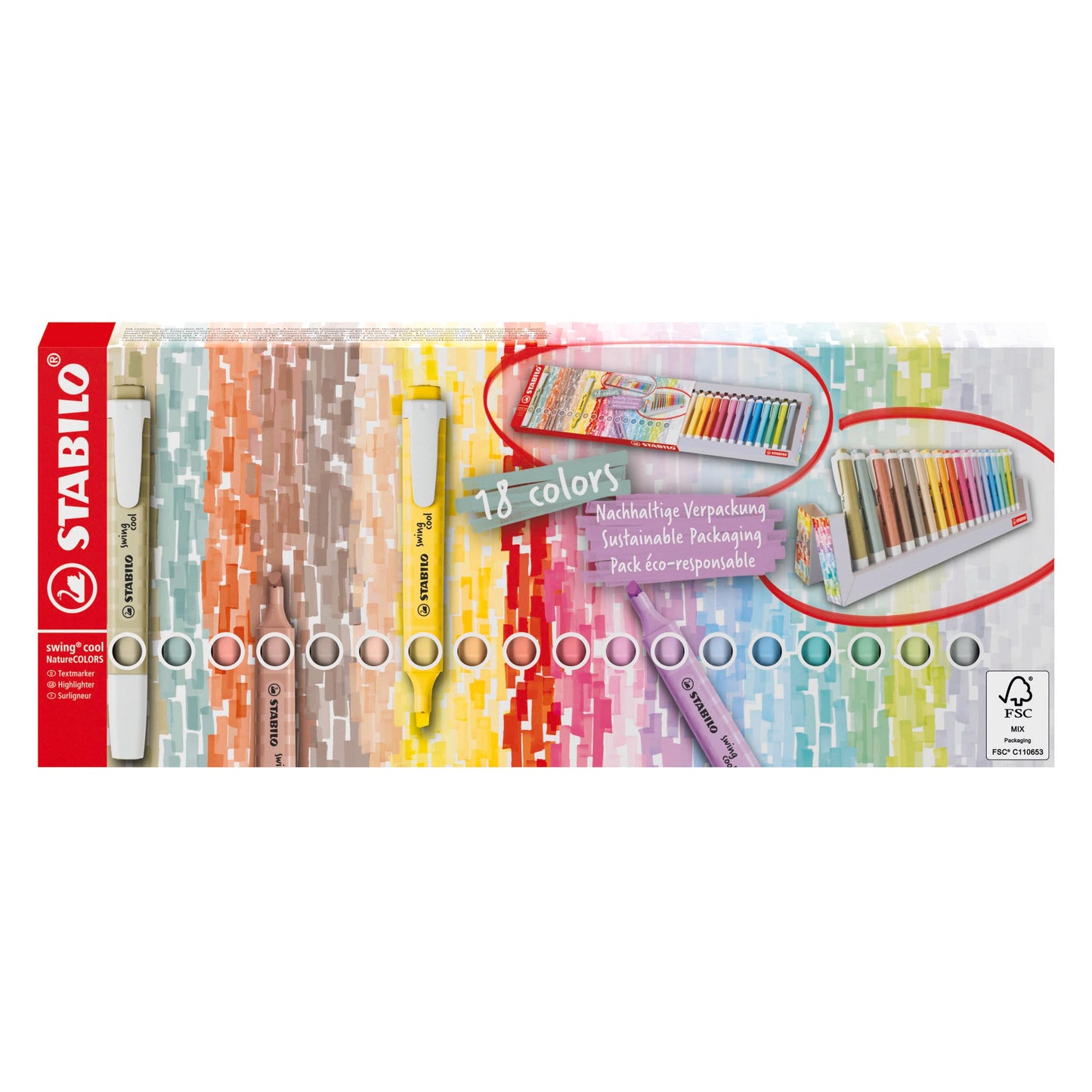 STABILO - Highlighter - Swing Cool - Set of 18-8 Natural Colors & 10 Pastel Colors