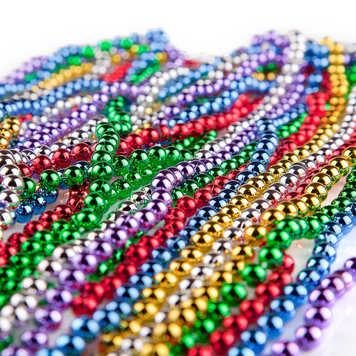 GIFTEXPRESS 144 Pack Mardi Gras Beads Necklaces, Unisex-Adult, Party-Goers, Festival Attendees, Plastic, No Gemstone, Mardi Gras Beads Necklace, 6742051011