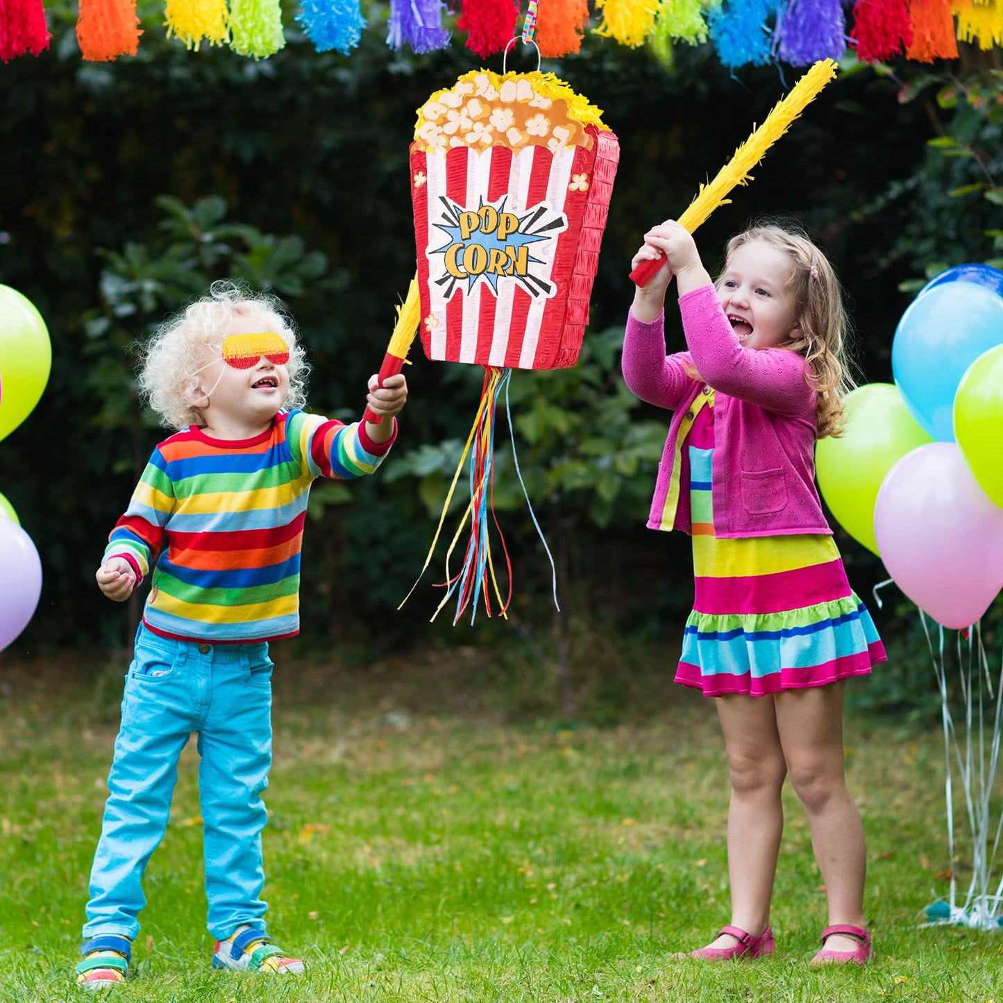 VINTS Popcorn Piñata for Birthday Carnival Circus Parties Great Party Addition for Boys Grils Holiday Celebration (16.9×11.8×3.54in)