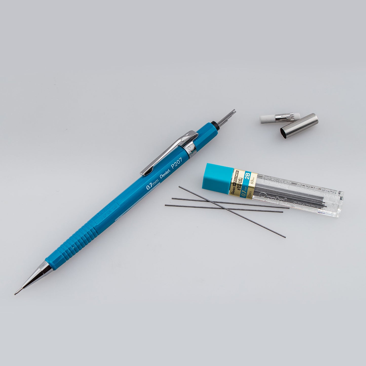 Pentel P200 Drafting Mechanical Pencil, 0.7mm Medium Point, Writing, Drawing, School Supplies, Metal Tip, Blue Barrel, P207-C, Box of 12
