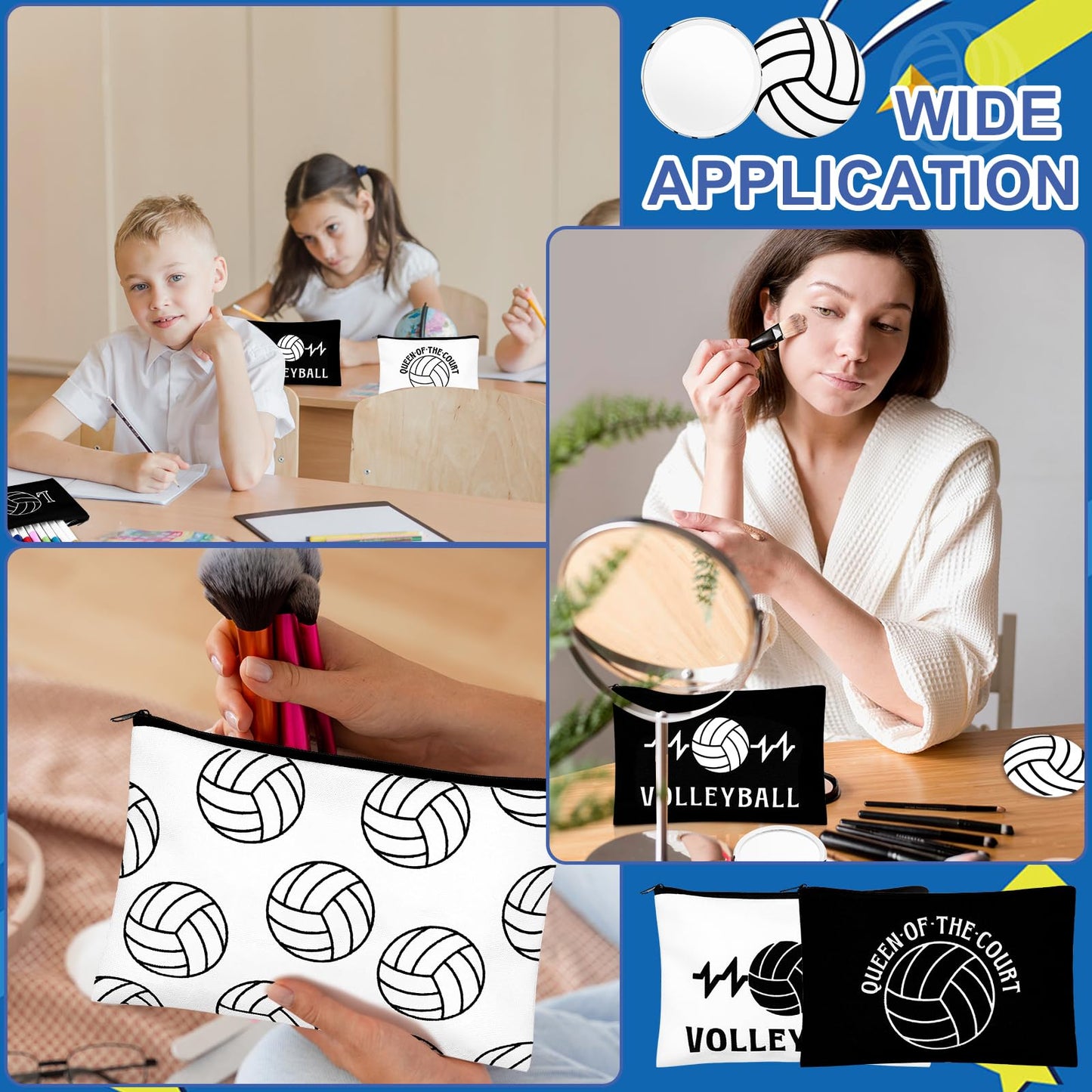 40 Pcs Volleyball Gifts 20 Volleyball Cosmetic Bags 20 Volleyball Compact Mirrors, Travel Pouches Black and White 2.76" Round Makeup Mirrors Women Volleyball Stuff Gifts Volleyball Players Teams,