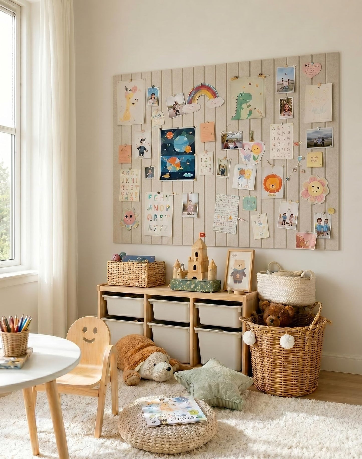 Aothia 12 Pack Felt Bulletin Board Tiles, 48x36 Modular Pin Board for Walls, 0.2" Thick Cork Board Alternative for Office & Classroom, 70 Adhesive Tabs & 40 Pushpins Included (Oatmeal)