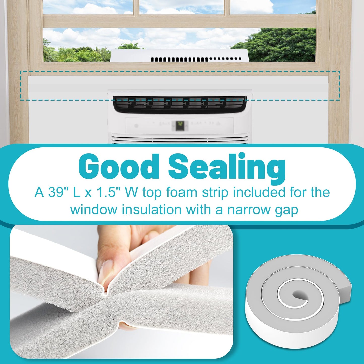 Chiligent Window AC Insulated Foam Panels with Aluminum Foil, Good Sealing Window AC Side Panels with Top Seal Strip, Waterproof Surround Insulation Side Panels, Reflect Light & Heat, Lower Noise