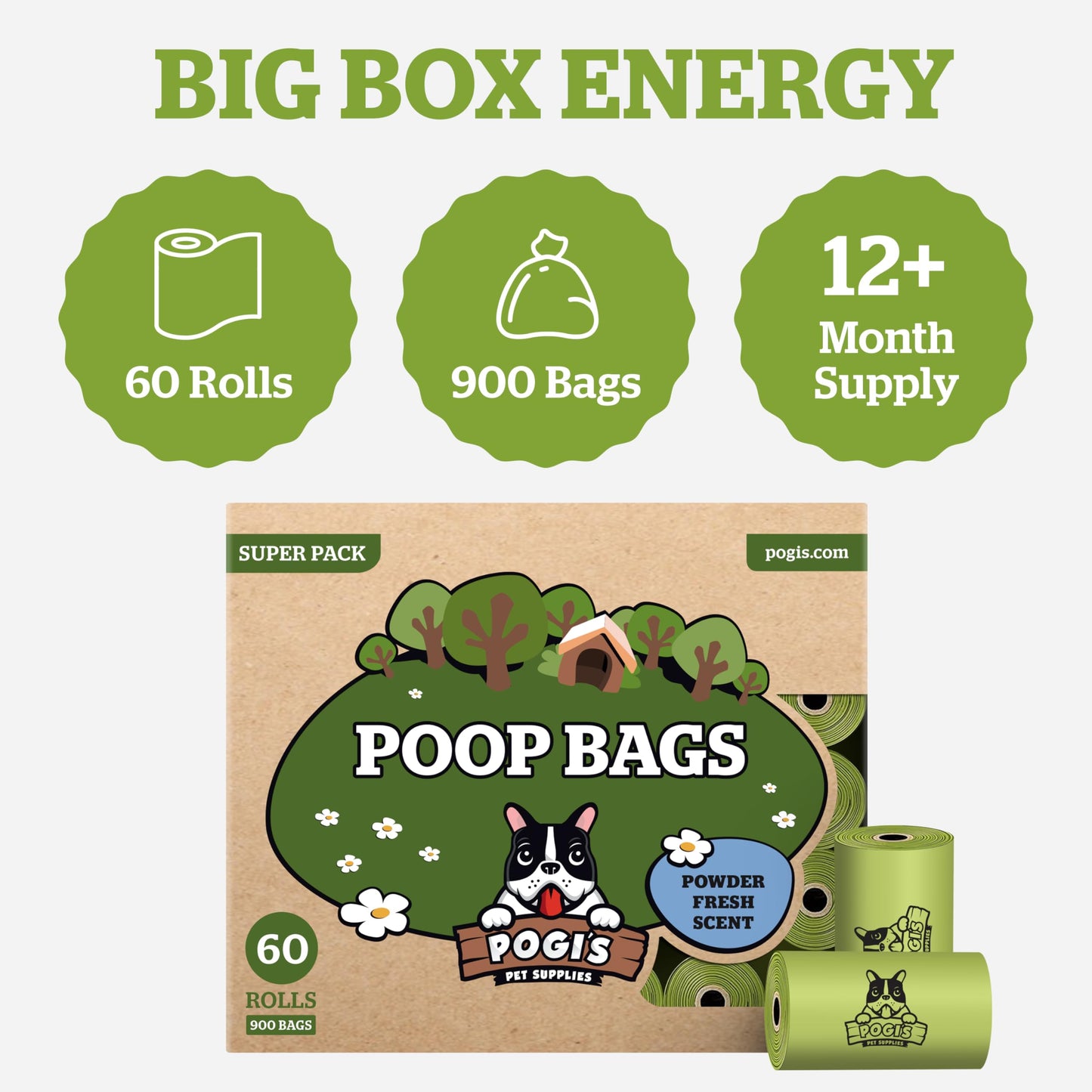 Pogi’s Poop Bags - Large, Leak-Proof Pet Waste Bags, Fresh Scent - 60 Rolls (900 Bags)