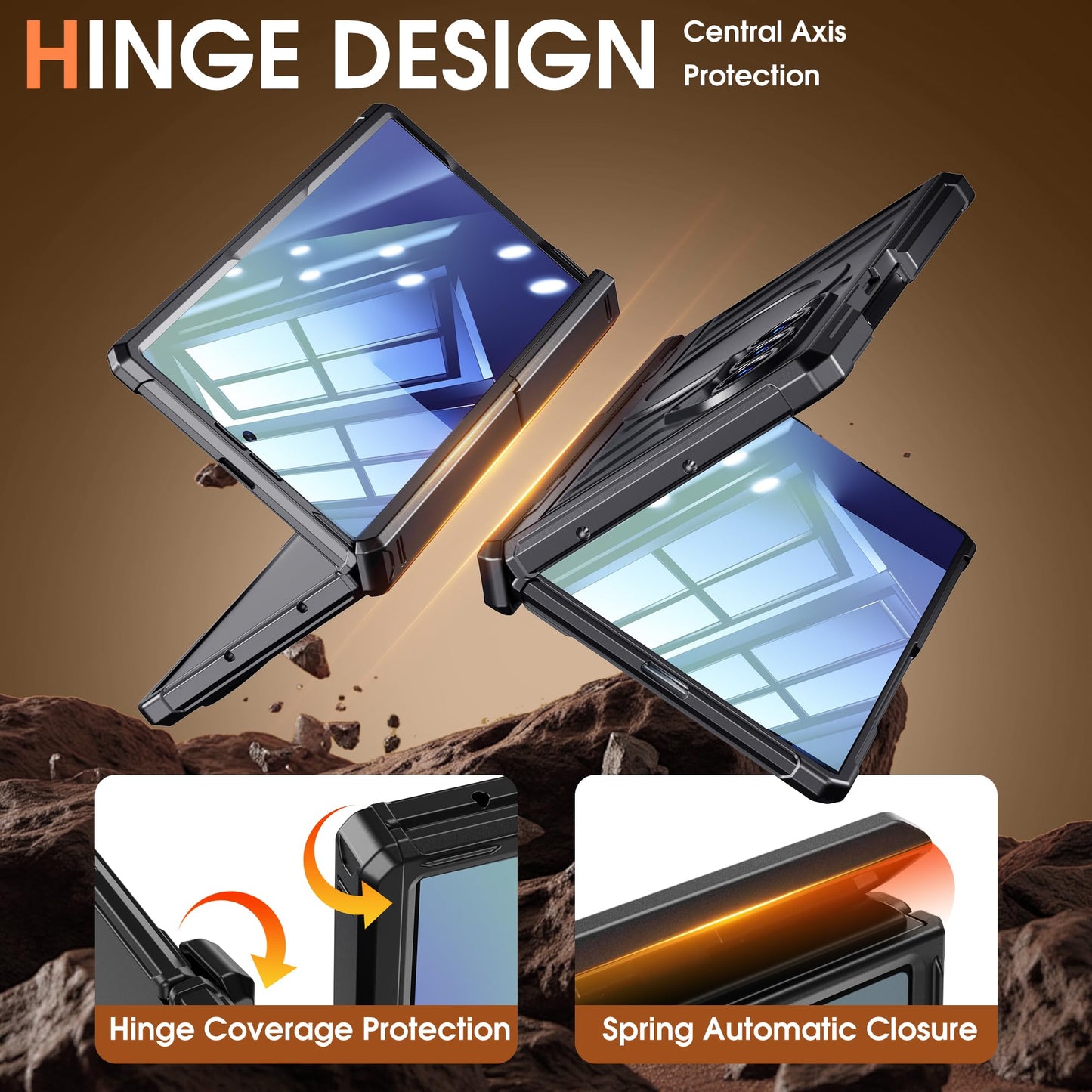 Armor Magnetic for Samsung Galaxy Z-Fold-7 Case: Dual Stand Horizontal & Vertical, Glass Screen Protector, Hinge Protection, Fit for MagSafe Wireless Charging, Shockproof Magnet Phone Cover, Black