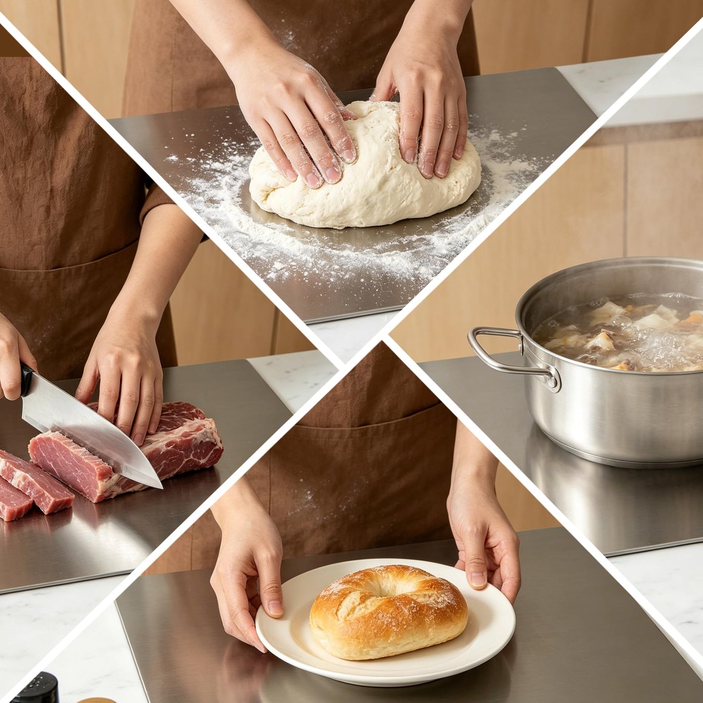 2-Piece Stainless Steel Cutting Board with Lip, 16" x 12" Kitchen Chopping Boards for Countertop, Double-Sided Food-Grade Metal Cutting Board, L-Shaped Edge Chopping Mats for Kitchen Prep & Baking