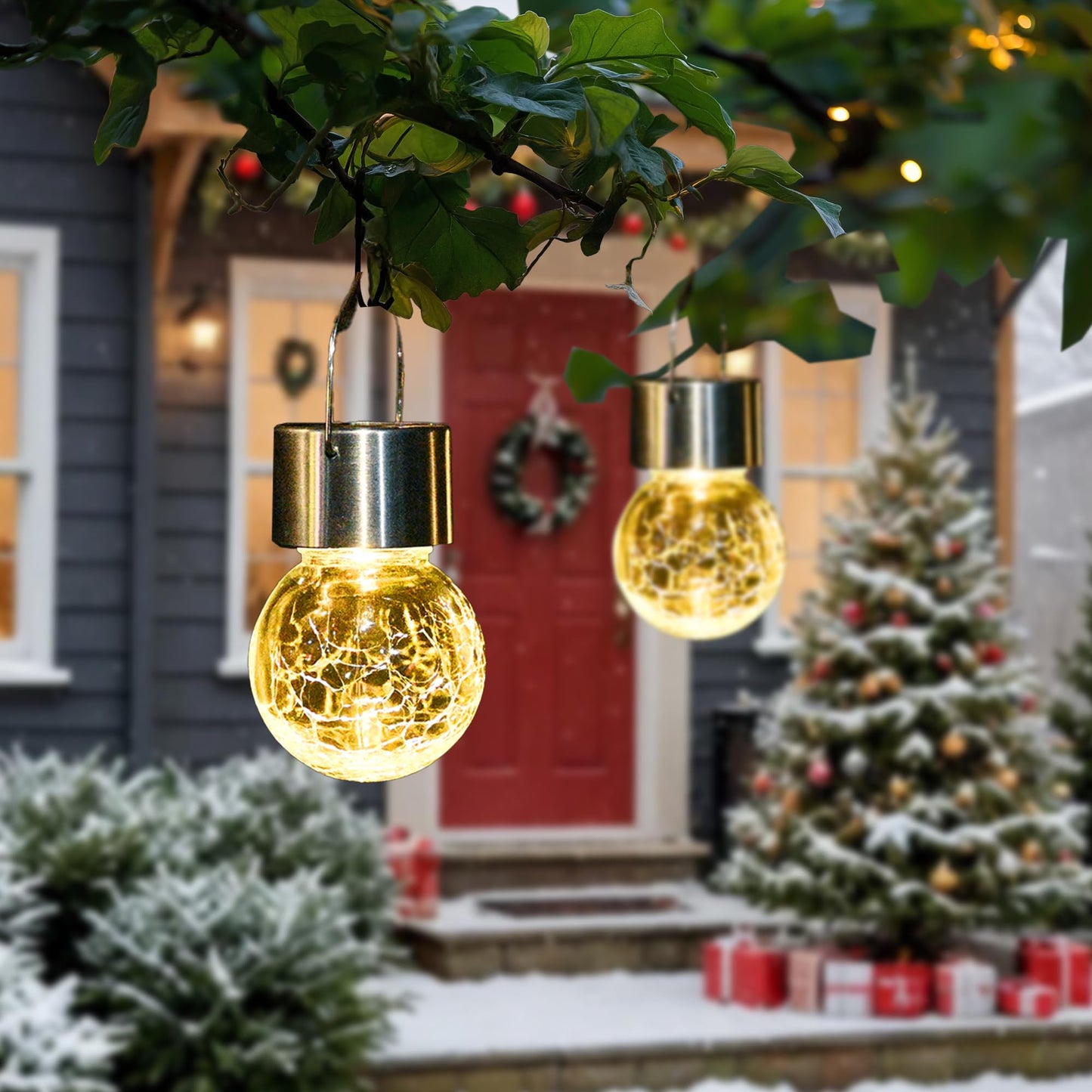 GIGALUMI 12 Pack Solar Outdoor Lights, Solar Hanging Lights for Christmas Decoration-Cracked Glass Solar Lights Outdoor Waterproof for Garden, Yard, Fence, Tree(Warm White)