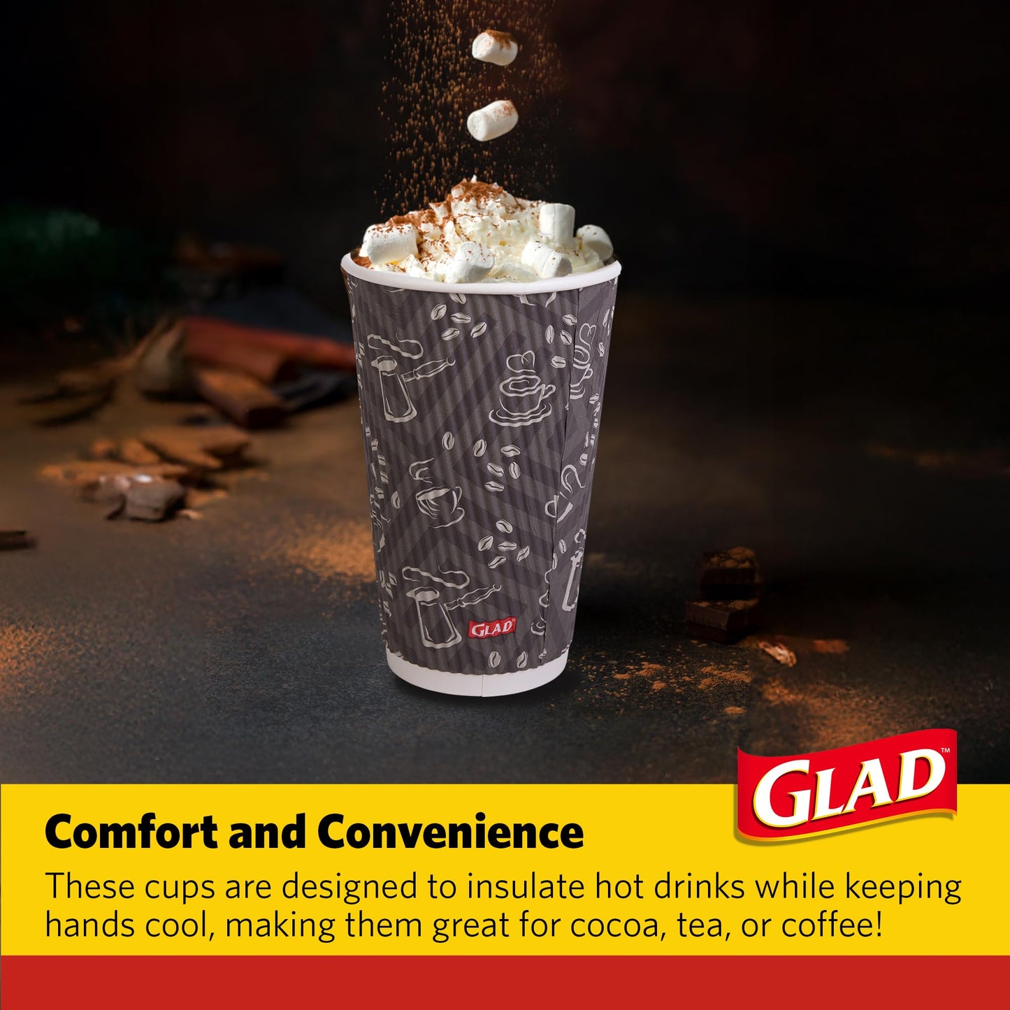 Glad Everyday Disposable Coffee Cups with Lids – 16 oz Insulated Paper Coffee Cups, Hot Chocolate, Hot Cocoa, or Tea Cups, No Sleeve Needed, 50 Count