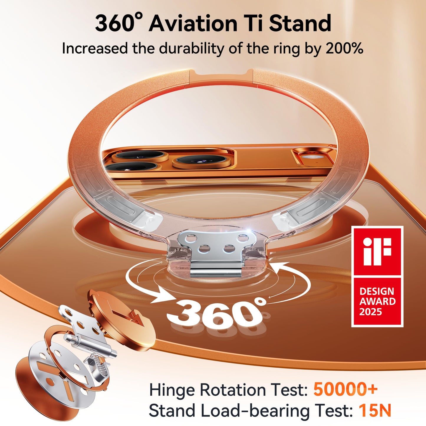 CASEKOO Cosmic Orange for iPhone 17 Pro Case with 360° Spin Magnetic Stand [Fit for MagSafe][17FT Military Protection] Slim Polished for iPhone 17 Pro Case with Stand 6.3'', Cosmic Orange