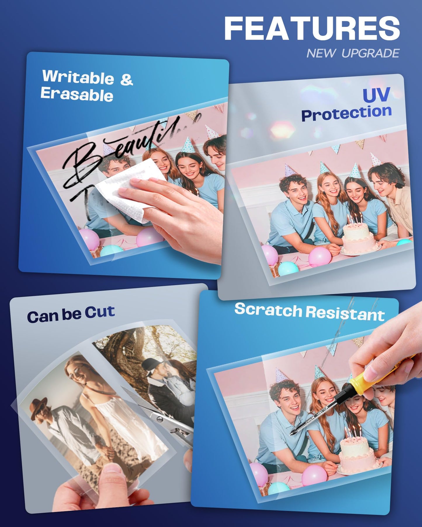 Uinkit Self-Adhesive Laminating Sheets, Self Stick 4Mil 100 Sheets 8.7 x 12.2 Inches Clear Self Sealing Laminating Sheets Suitable for 8.5x11 inches Letter Size (8.7x12.2”-4Mil-100Sheets)