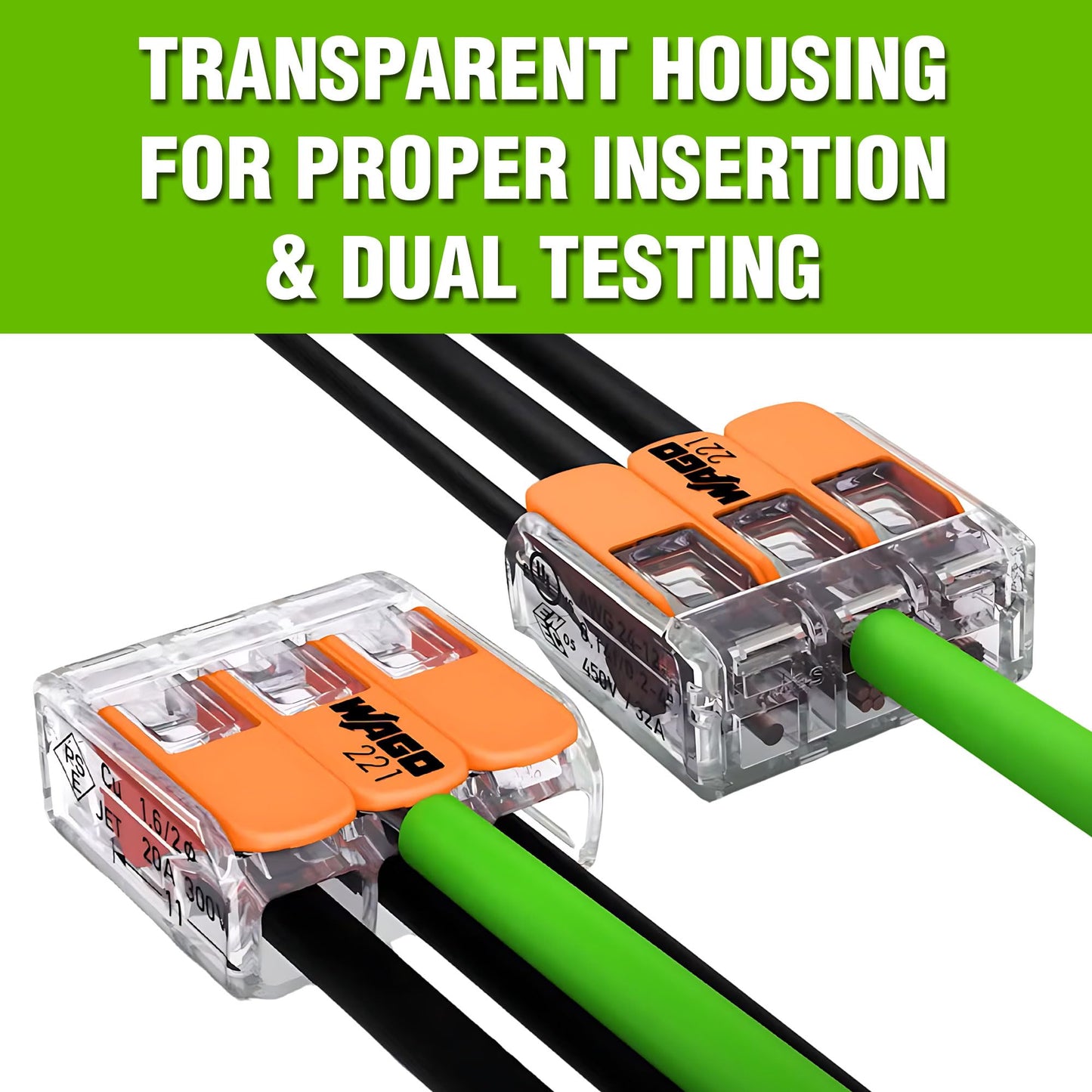 WAGO 221 Series 35pc Compact Splicing Wire Connectors | Includes (10x 221-2401), (10x 221-412), (10x 221-413), (5X 221-415) | WAGO Wire Connectors | 221 Straight Inline Splice | Electrical Lever Nuts