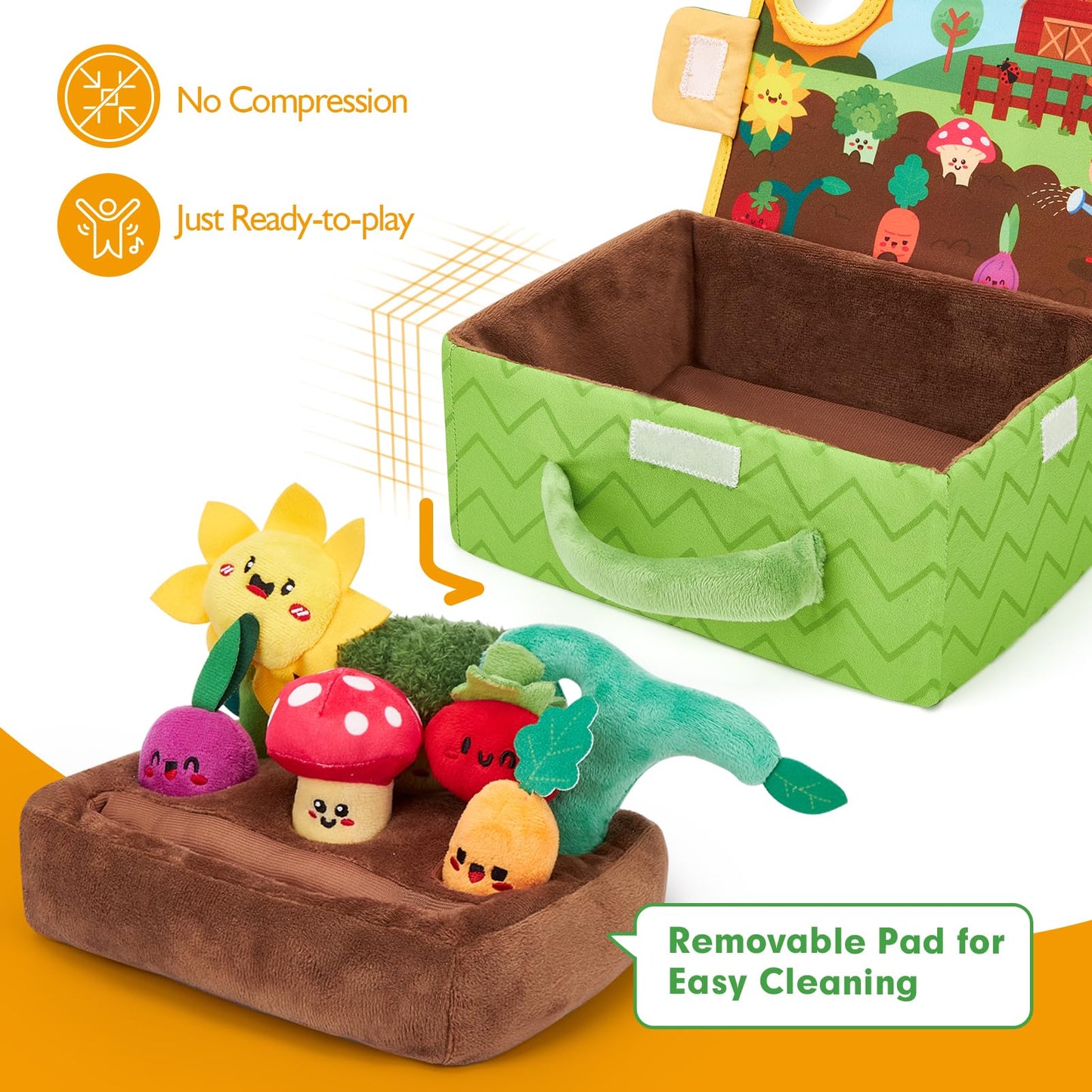 hahaland Baby Toys 6-12 Months - Fruits Vegetables Garden Plant Plush, 6 Month Old Toys Sensory Toy Carrot Flower with Rattles, Mirror, Squeaker, Textures, Crinkle Tissues for Babies