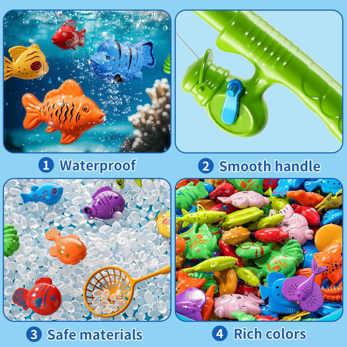 60 Pcs Magnetic Fishing Pool Toys Game for Kids Toddlers, Fishing Water Table Bathtub Toy with Inflatable Pool Pole Rod Net Bucket Plastic Floating Fish, Water Bath Pool Outdoor Toy for Kids Age 3 4 5