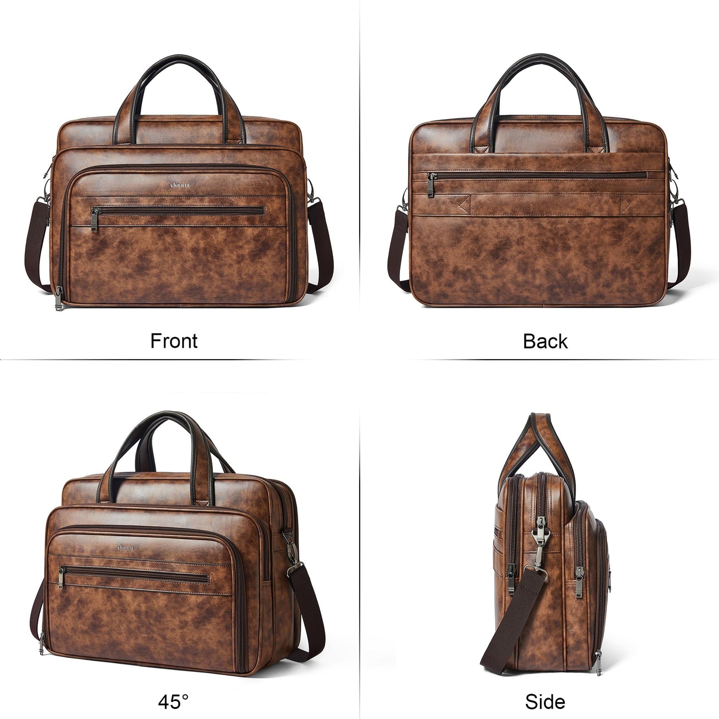 Shrrie Leather Messenger Bag for Men&Women 17 Inch Leather Laptop Bag,Water-Resistant Large Shoulder Satchel Office,Work