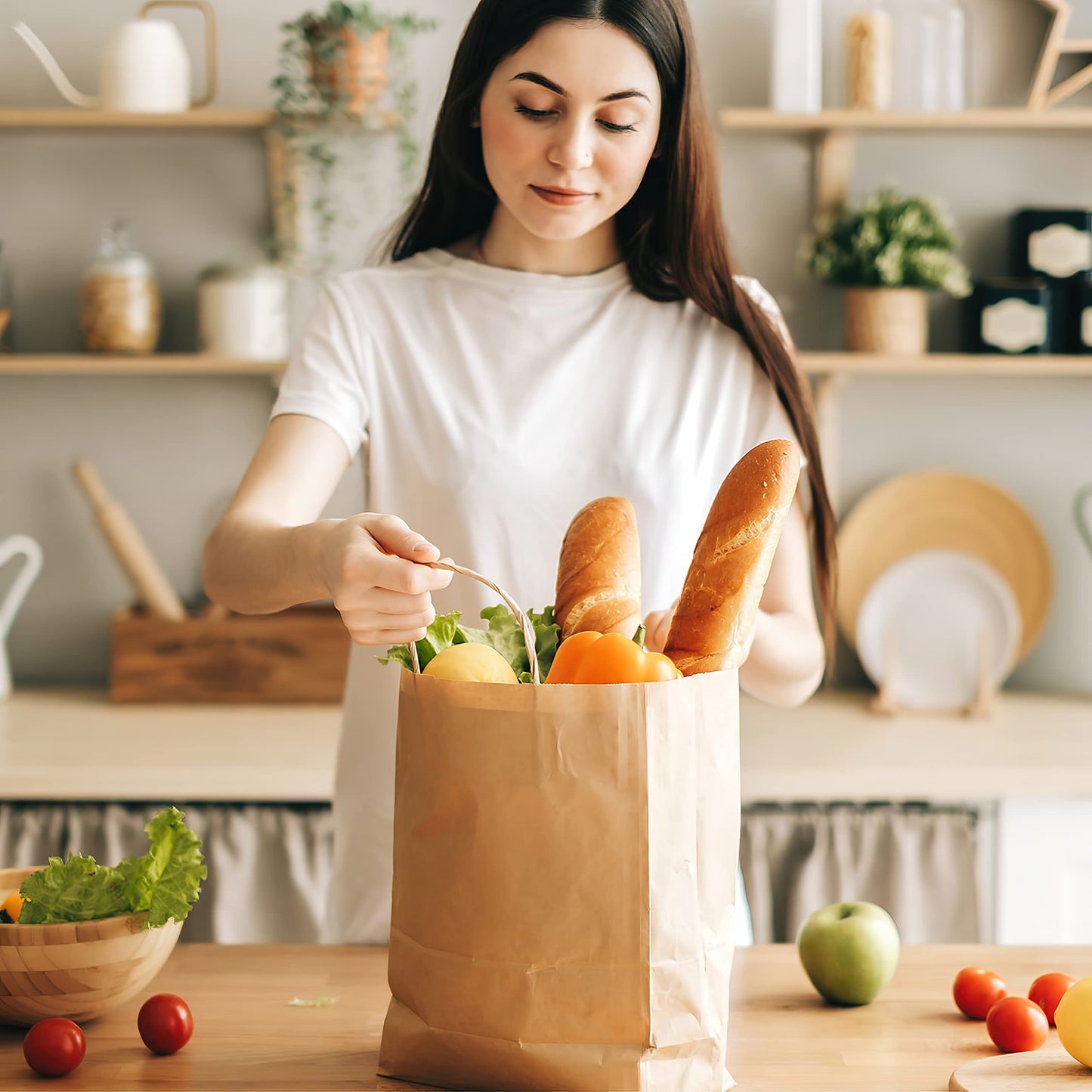 120Pcs Paper Bags with Handles Bulk, 8x4x10 Inch Kraft Paper Bags for Small Business, Shopping Bags, Retail Bags, Gift Bags, Merchandise Bags, Party Bags (Brown)