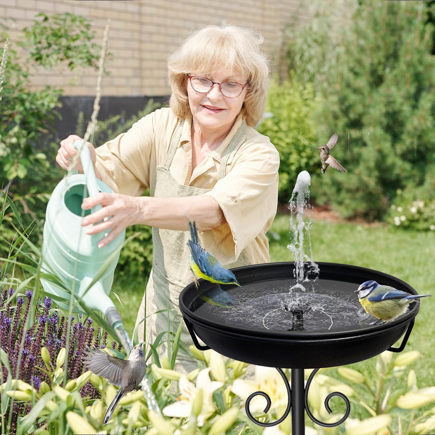 iCHKED 38In Freestanding Bird Bath for Outside, Detachable Birdbaths with Metal Stake, Bird Bath Feeder Bowl for Outdoors Garden Patio Yard Lawn,Sturdy Upgraded 5 Pronged Base (Black)