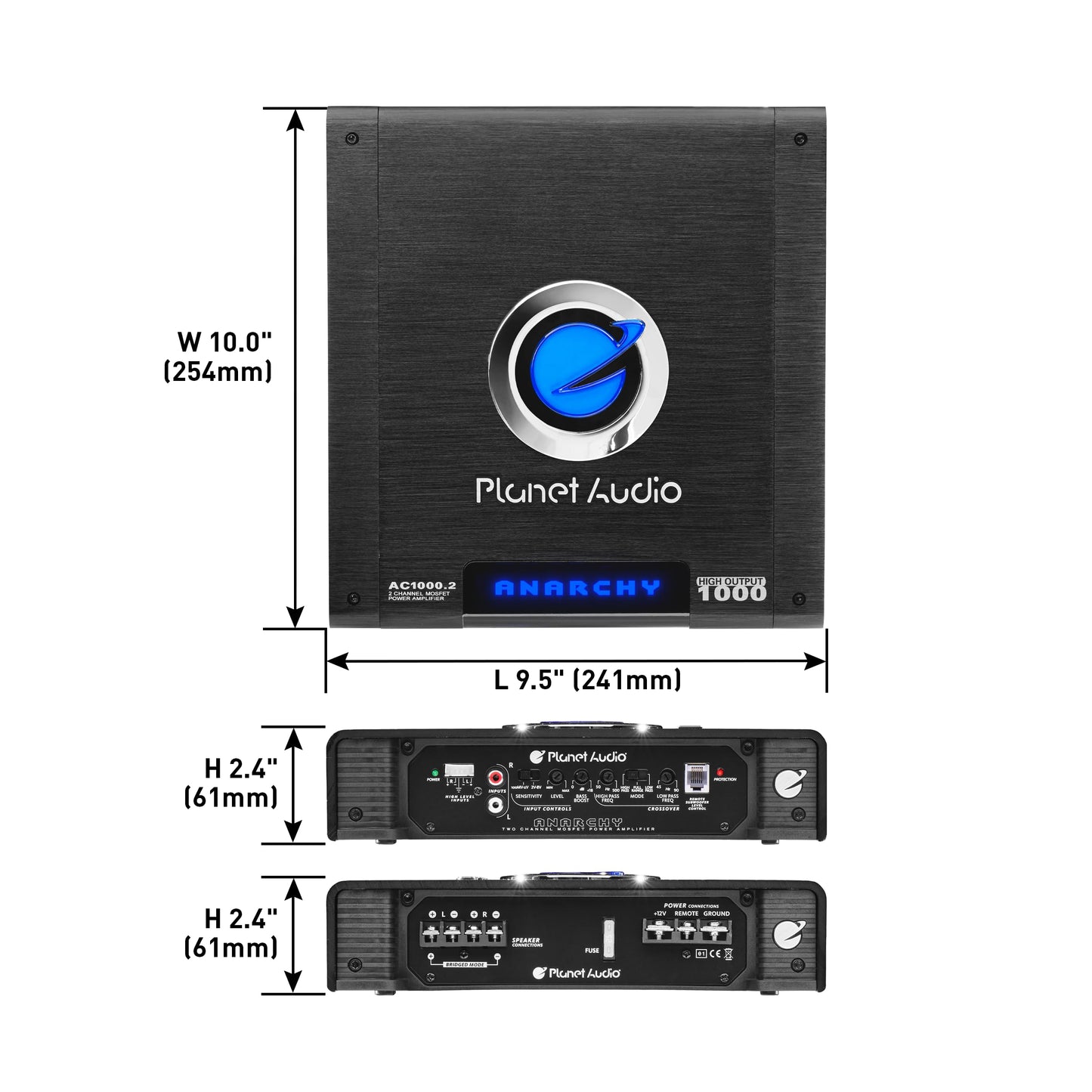 Planet Audio AC1000.2 Anarchy 1000 Watt, 2 Channel, 2/4 Ohm Stable Class A/B, Full Range, Bridgeable, MOSFET Car Amplifier with Remote Subwoofer Control