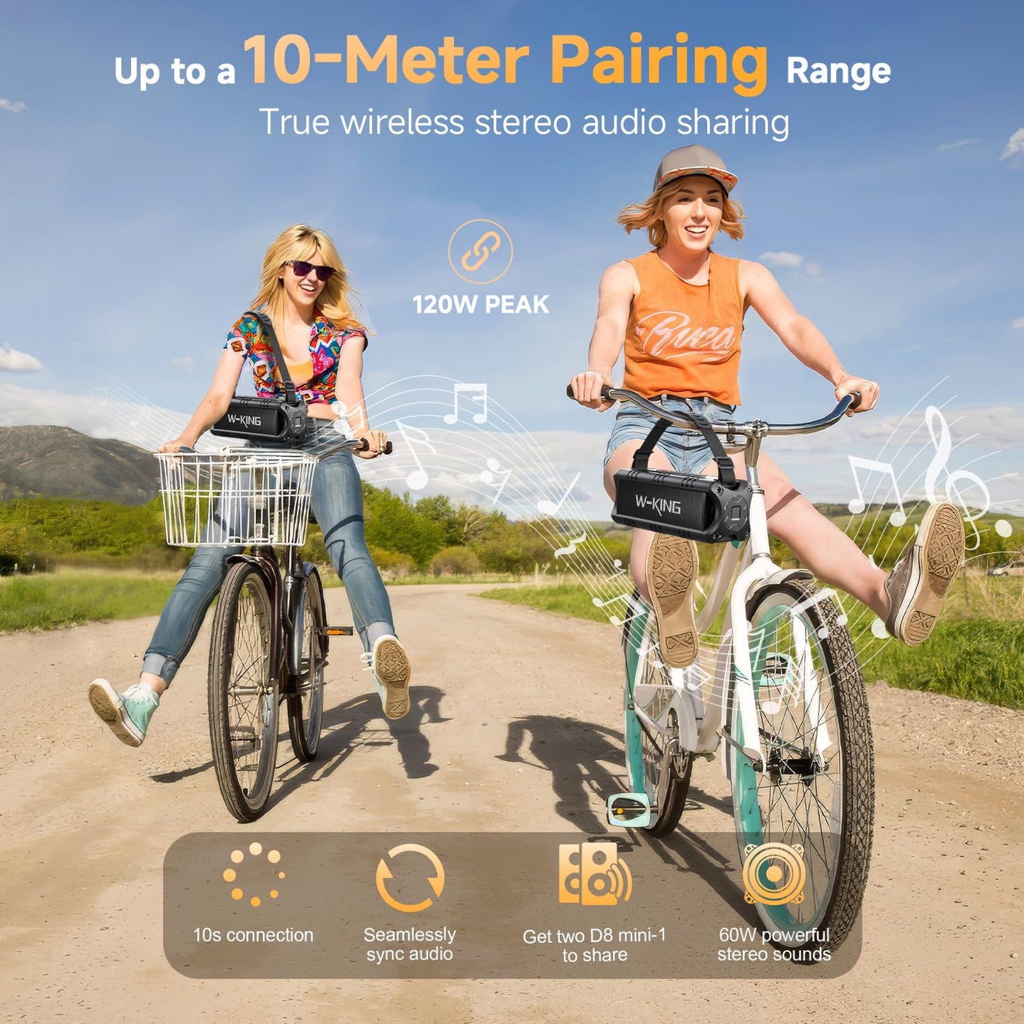 Bluetooth Speaker, W-KING (60W PEAK)30W IPX6 Waterproof Wireless Powerful Portable Outdoor Haut Parleur Speaker Boombox-Rich Bass, 24H Playtime, TF Card, USB Playback, AUX, EQ for Party, Camping, Trip