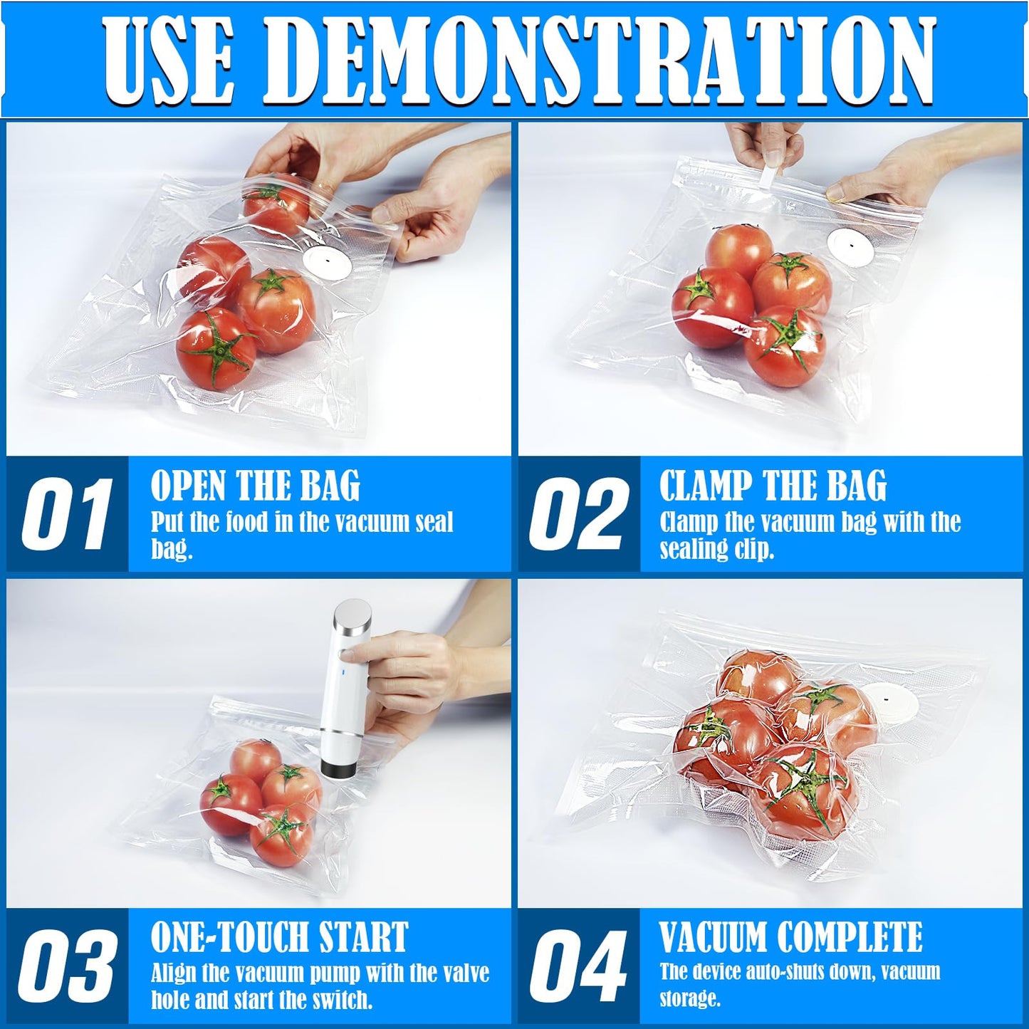 Vacuum Sealer, Handheld Compact Vacuum Sealer, Sealer Pump & Food Saver with 30 Reusable Vacuum Bags for Food Fresh & Storage (1 Pump+30 Bags)
