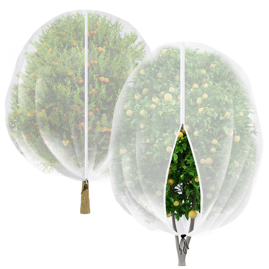 2Pcs 6.5 x 8.2 ft Large Fruits Tree Netting Cover with Zipper and Drawstring - Garden Bird Netting Plant Protective Cover - Vegetable Flower Tree Mesh Barrier for Preventing Insect Bird Squirrel Bug