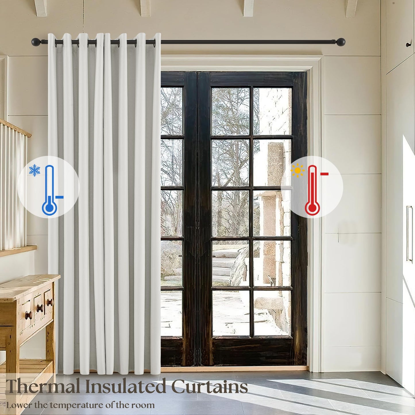 100% Blackout Curtains 108 Inches 2 Panels Thermal Insulated Black Out Linen Curtains for Bedroom Living Room Darkening Treatments Bronze Grommet Top Linen Drapes 52x108 Inch Ivory Natural Cream