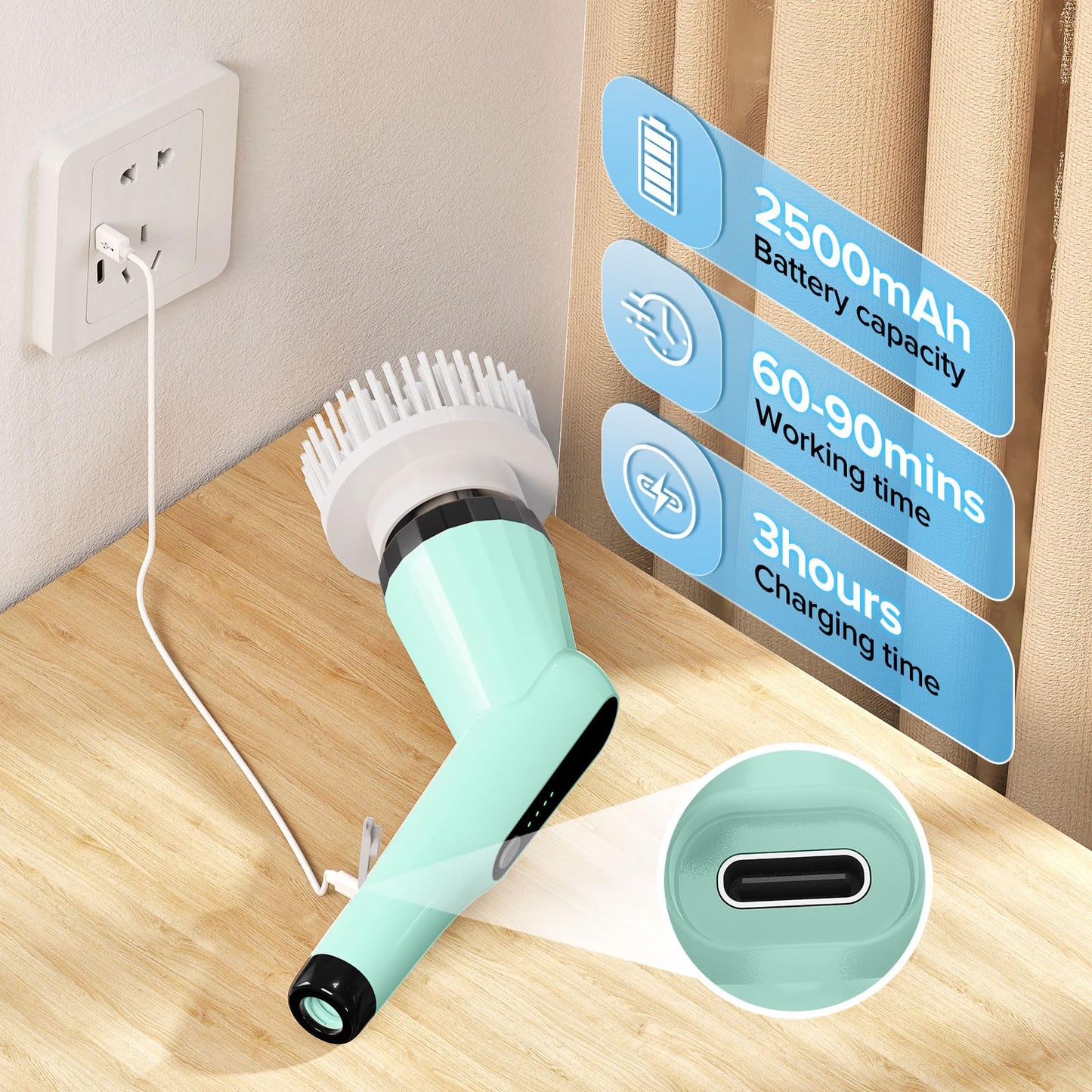 Electric Spin Scrubber, Dreazu IPX7 10-in-1 Bathroom Scrubber， Retractable Handle, 2-Speed Adjustable Shower Cleaner Brush for Bathroom, Bathtub, Kitchen, Tile Floors-Green