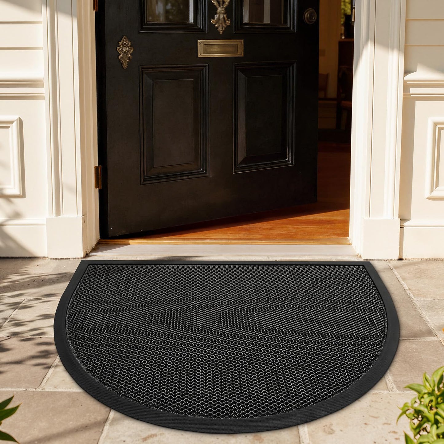 LUMI Front Door Mat for Outside Entrance 24x36, Low Profile Heavy Duty Doormat with Rubber Backing, Durable Stain and Fade Resistant Dirt Trapper Mats, Black