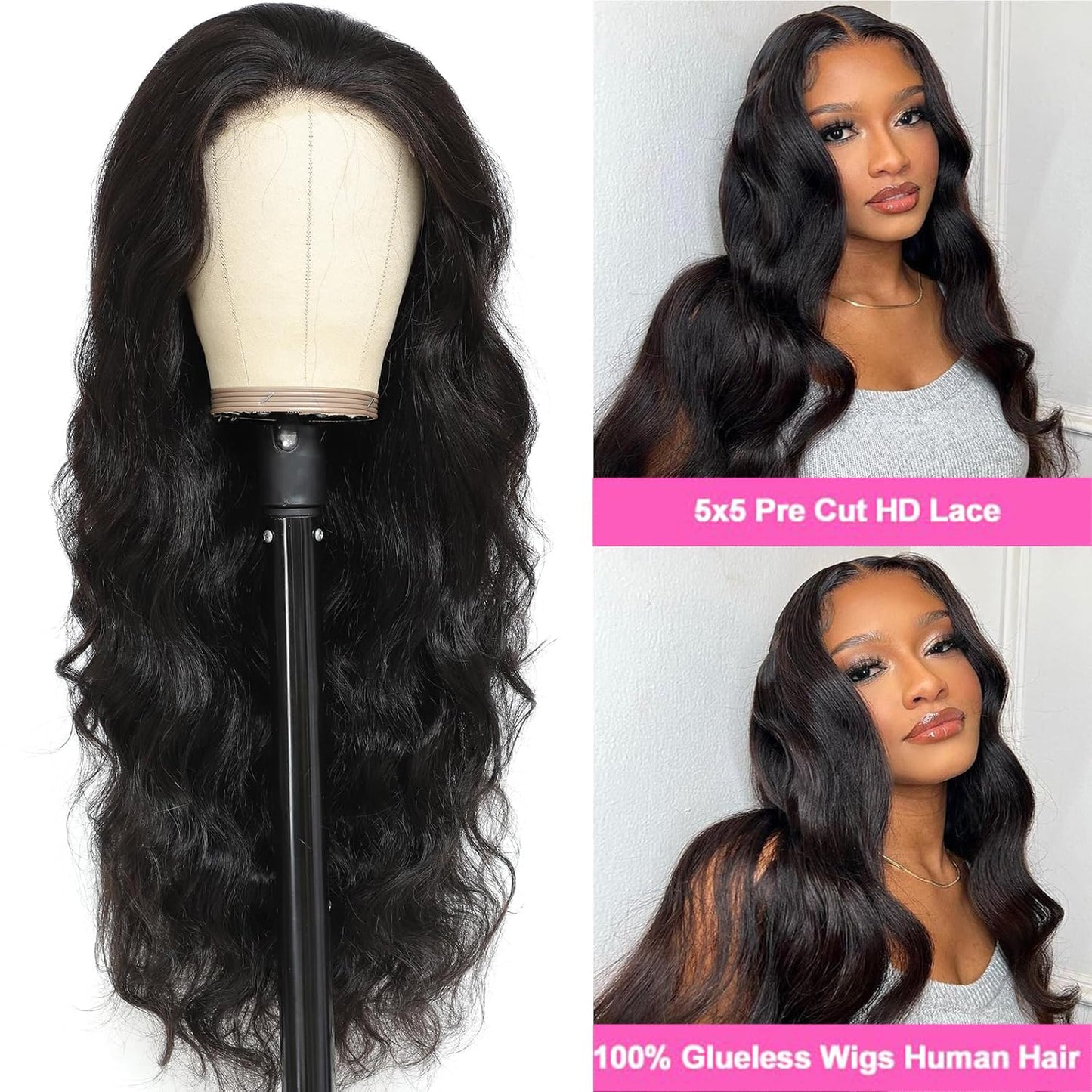 5x5 HD Lace Closure Wigs Human Hair 22 Inch Wear and Go Glueless Wigs Human Hair Pre Plucked Pre Cut for Beginners 180% Density Body Wave Lace Front Wigs Human Hair Perruque Femme Humain Naturel