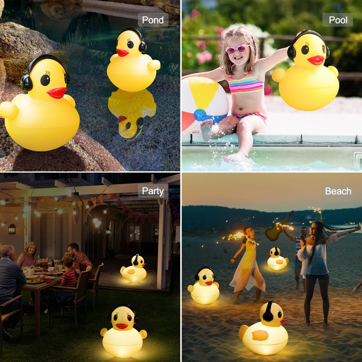 Floating Solar Lights, 16 inch Waterproof LED Pool Accessories, Glow Duck Inflatable Solar Powered Lights That Float for Pond,Hot tub,Party-2pcs