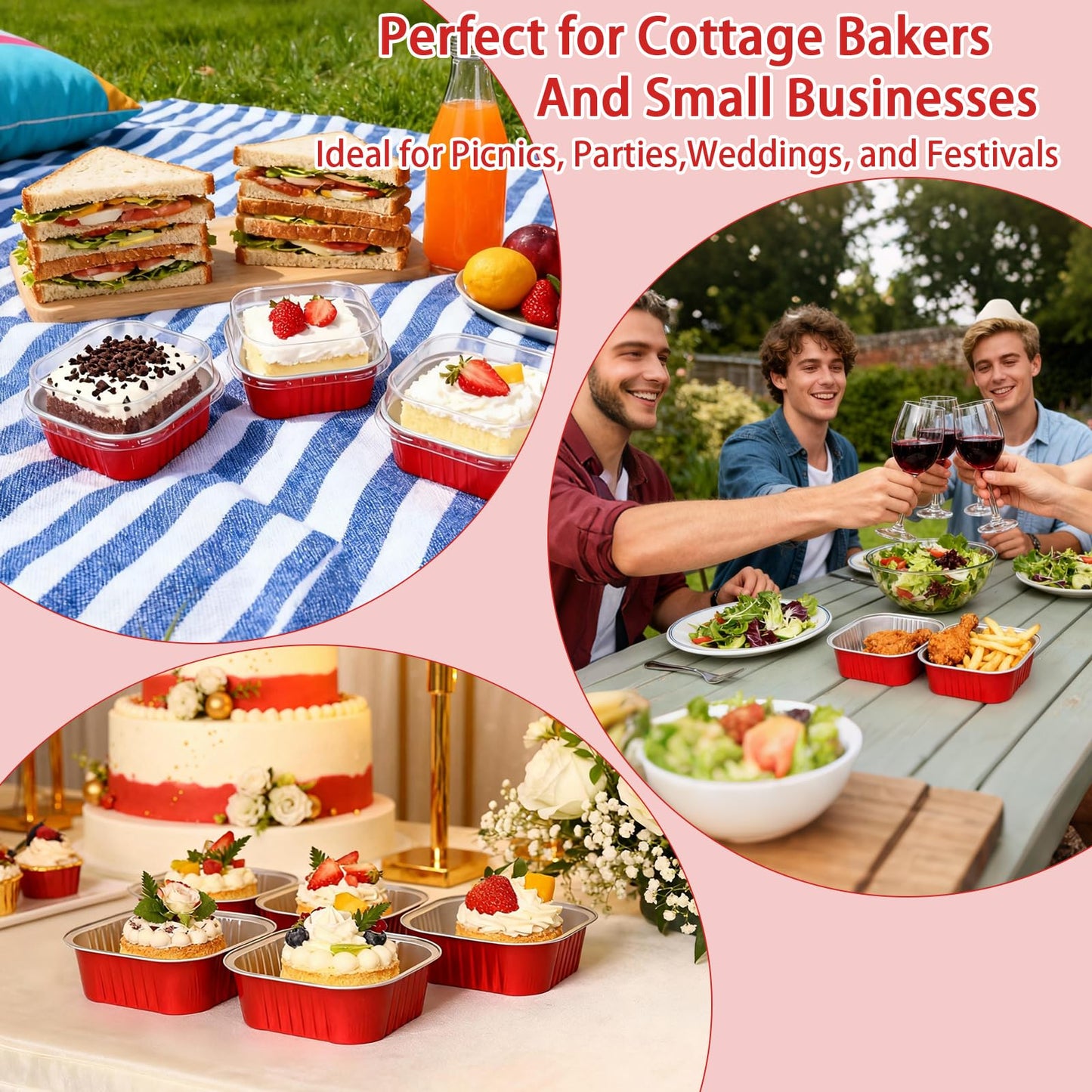 200 Pcs Square Mini Cake Pans with Lids, 10 OZ Individual Mini Loaf Pans, 4.4x4.4 Pink Aluminum Foil Cupcake Baking Cups