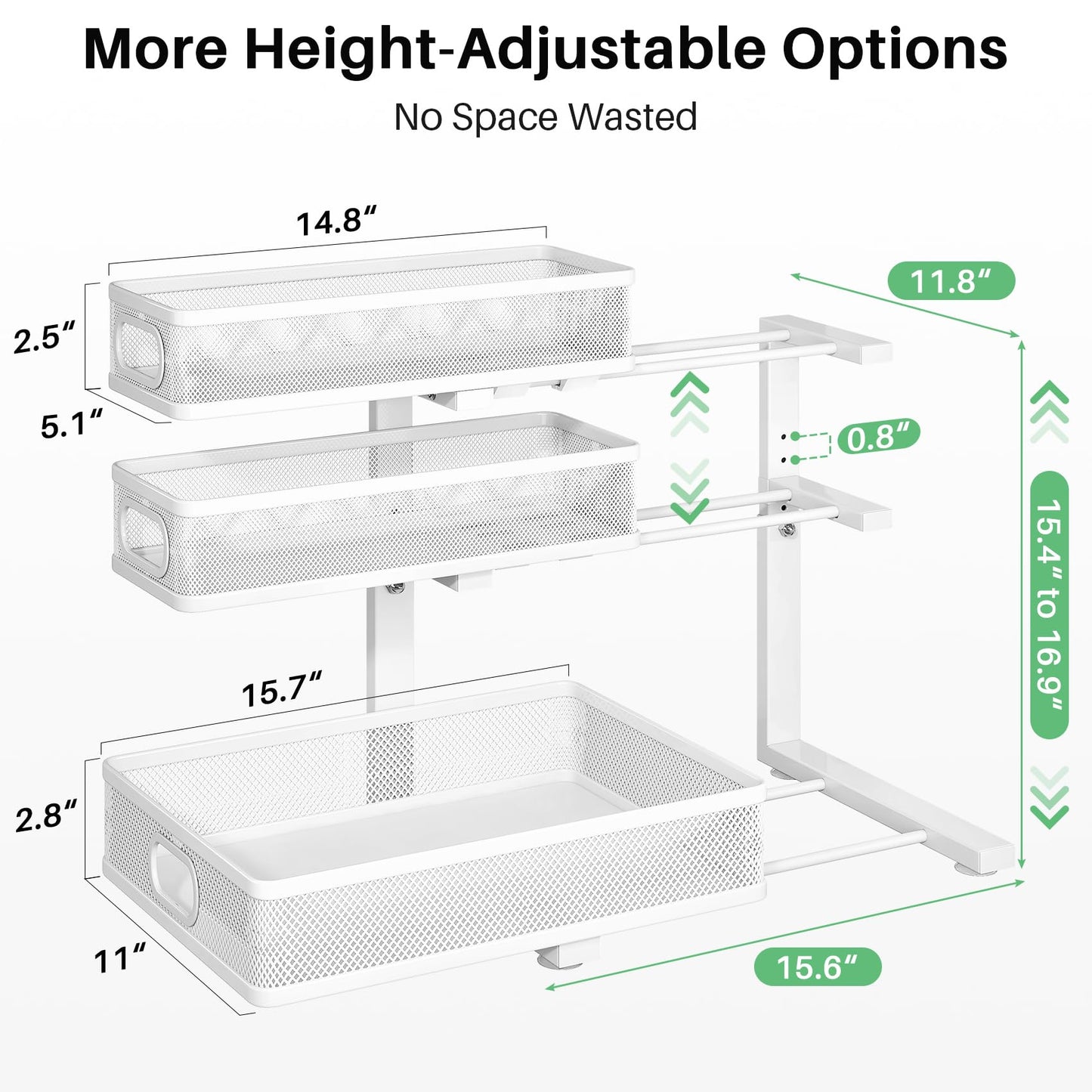 Kitstorack Under Sink Organizer, 1-Pack 3-Tier Height Adjustable Thickened Metal Pull Out Cabinet Organizer Shelf, Slide Out Storage Drawer Rack for Bathroom Kitchen Pantry Home Laundry Organization