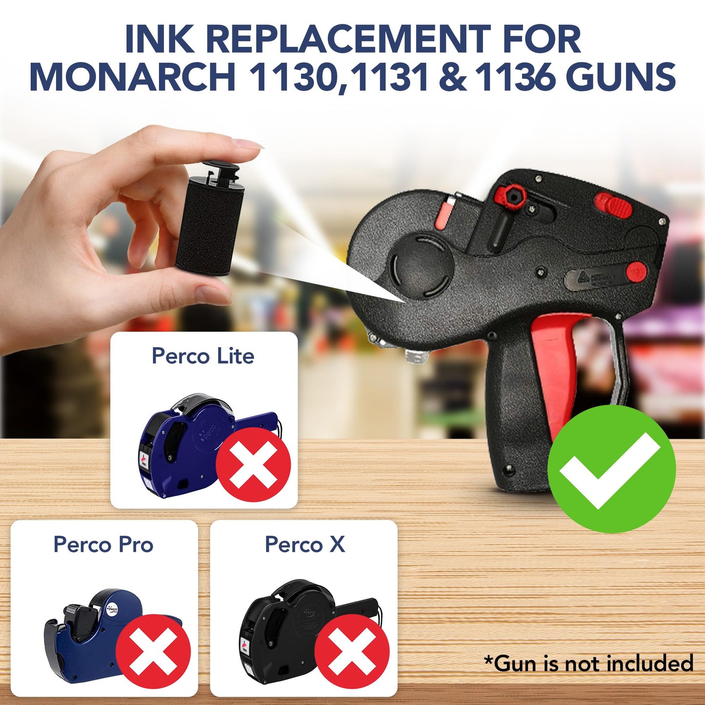 Perco Ink Roll for Monarch 1130, 1131 and 1136 Price and Date Guns - Pack of 10 Replacement Inkers for Monarch 1130, 1131 and 1136 Labelers - Easy to Load, Premium, Clear & Bold Prints - Made in USA