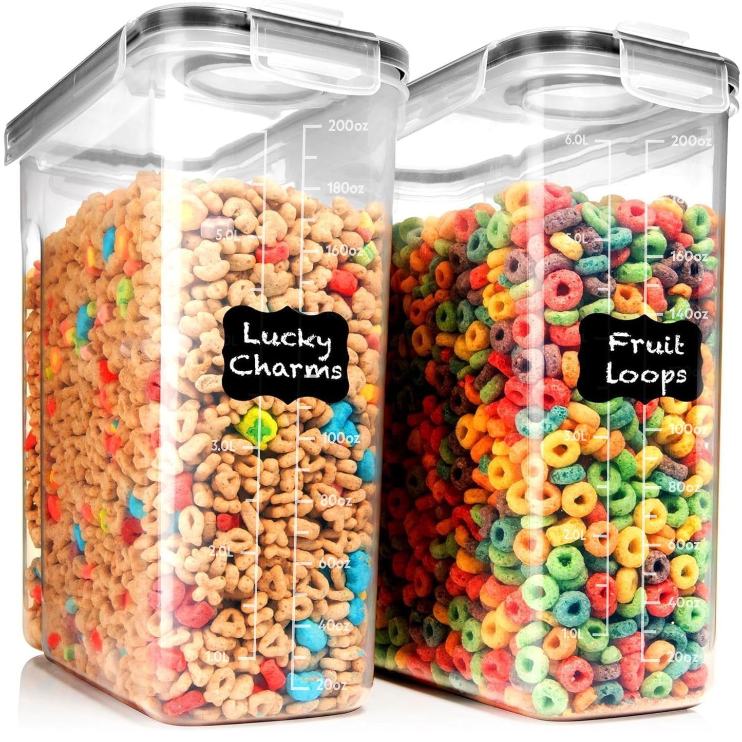 Shazo 2 Pack (6.3L / 213oz) Cereal Storage Containers - Bpa-Free Airtight Large Food Storage Containers with Lids, BPA-Free Plastic Cereal Dispenser for Pantry, Rice, Flour, Sugar & Pasta