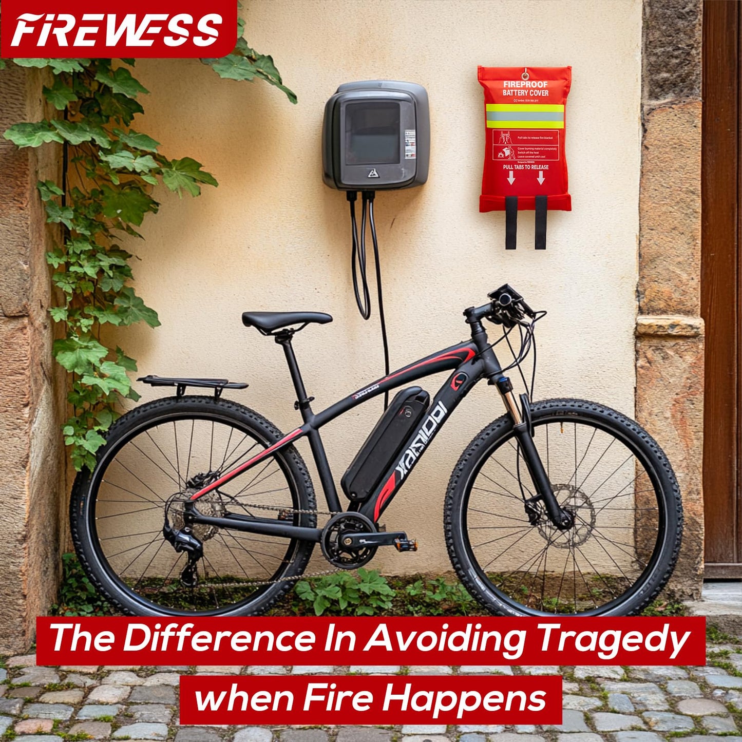 FIREWESS Lipo Battery Fireproof Cover Battery Safe Blanket for Ebike and Escooter Storage,Charging and Discharging, Fire Blanket for Lithium Battery (79x98 inch)