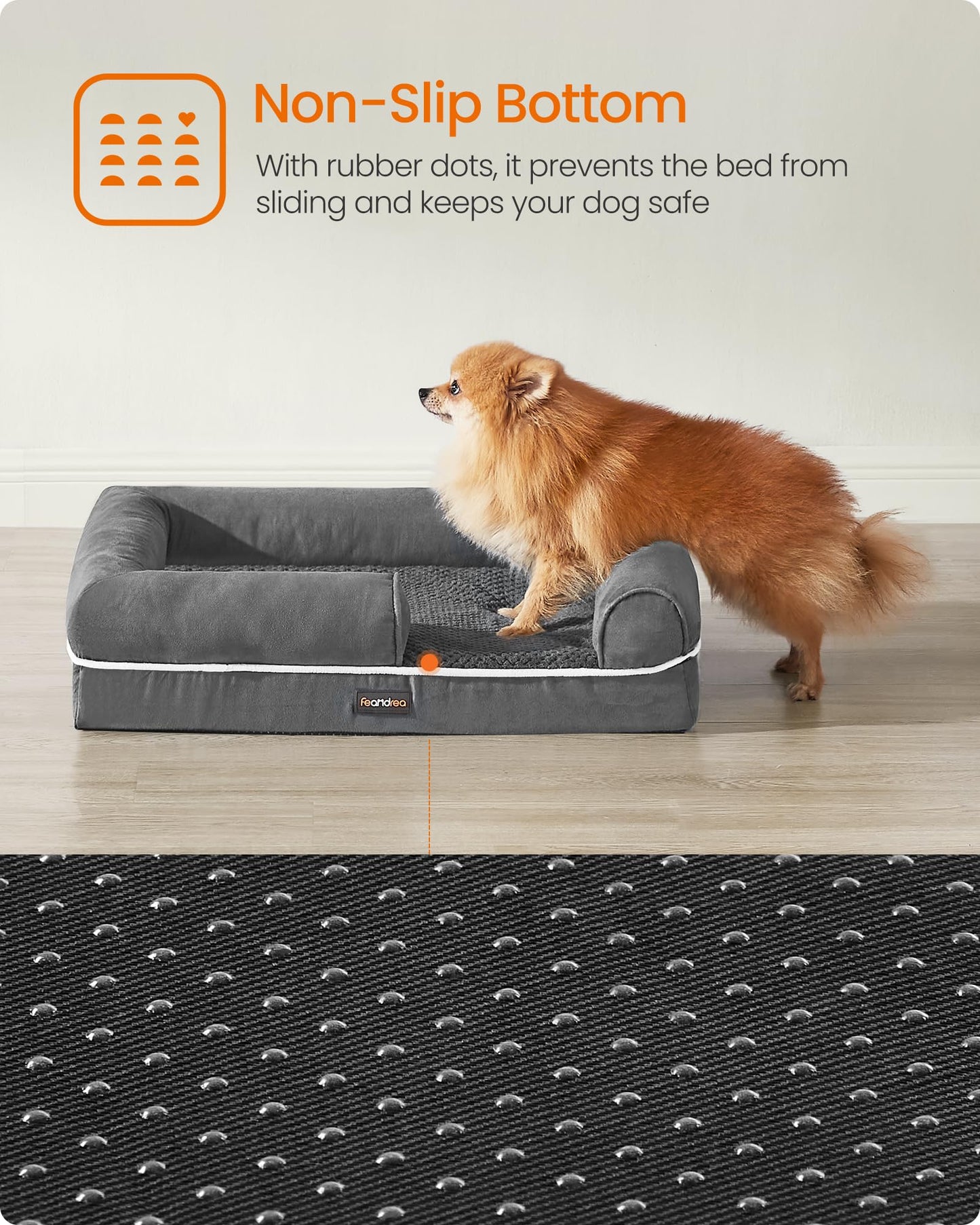 Feandrea Dog Bed, Orthopedic Dog Bed, Medium Dog Bed Waterproof, Removable Washable Cover Dog Sofa with Non-Slip Bottom, Raised Edges, 30 x 20 x 7 Inches, Dark Gray UPGW066G01