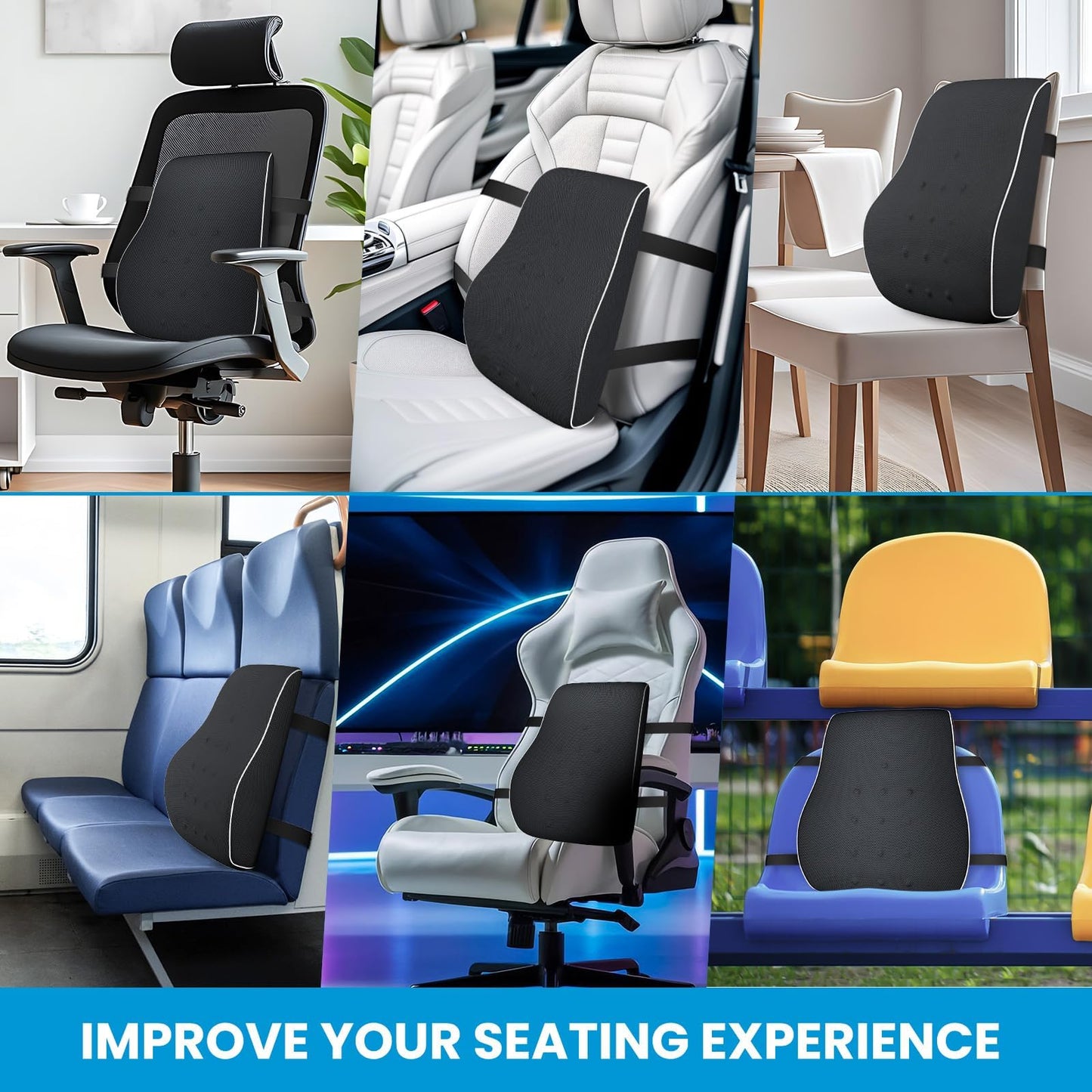 NXTMART Support Pillow for Office Chair,Office Home, College Dorm Room Essentials,Back Support Pillow for Car, Chair Cushions,Back Pain Relief Improve Posture,Mesh Cover Double Adjustable Straps