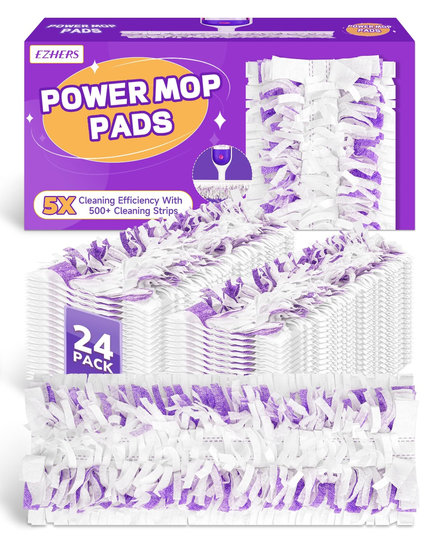 24 Pack Disposable Power Mop Pads Refills for Swiffer Power Mop Pads, 5X Cleaning & Unscented 14-Layer Thickened Multi-Surface Replacement Mopping Refills Pads for Floor Surface Cleaning