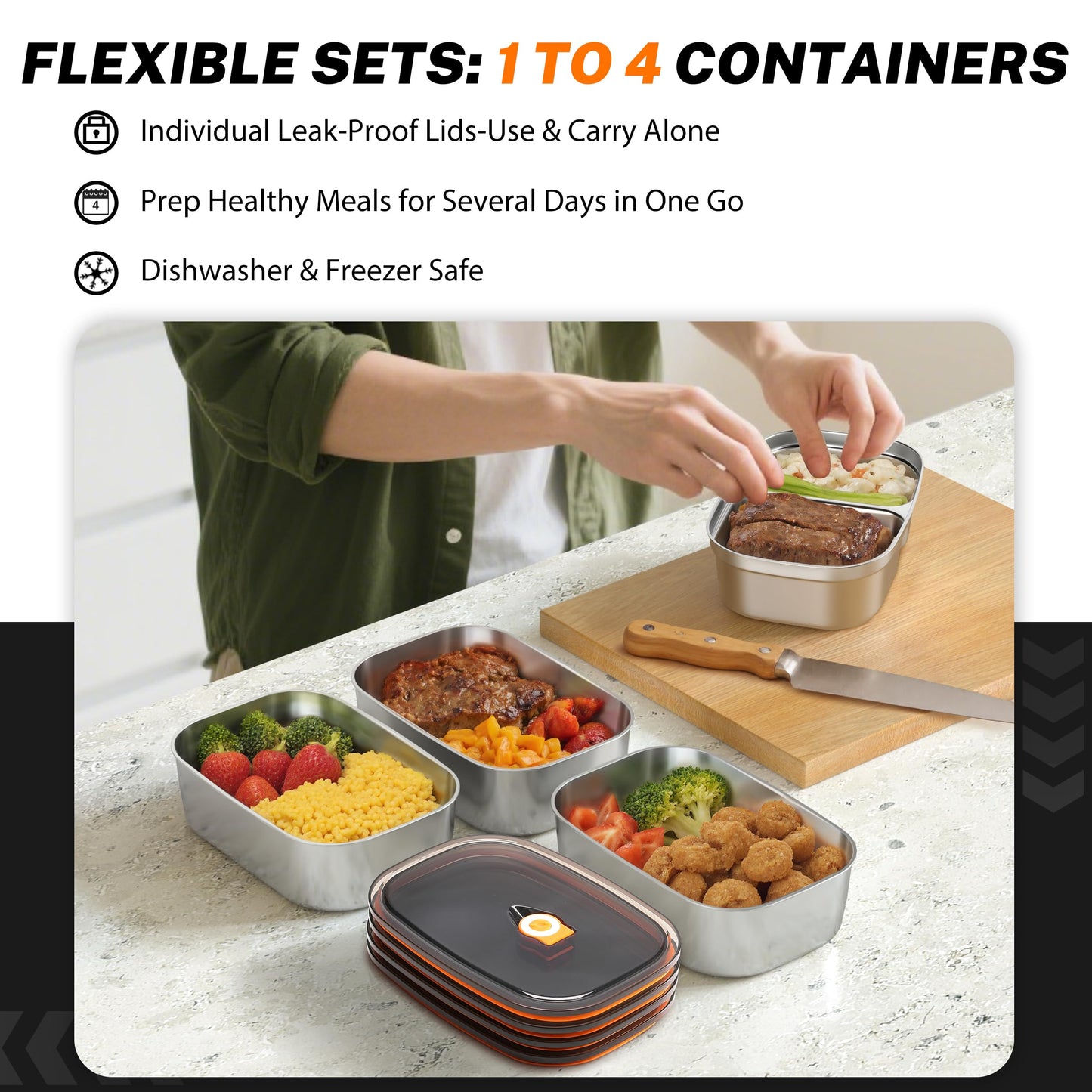 ESOHOT Heated Lunch Box,120W Electric Lunch Box Food Heater with 1.5L 304 Stainless Steel Container,12V/24V/110V Portable Food Warmer for Travel,Work,Car,Truck (1.5L x 2)