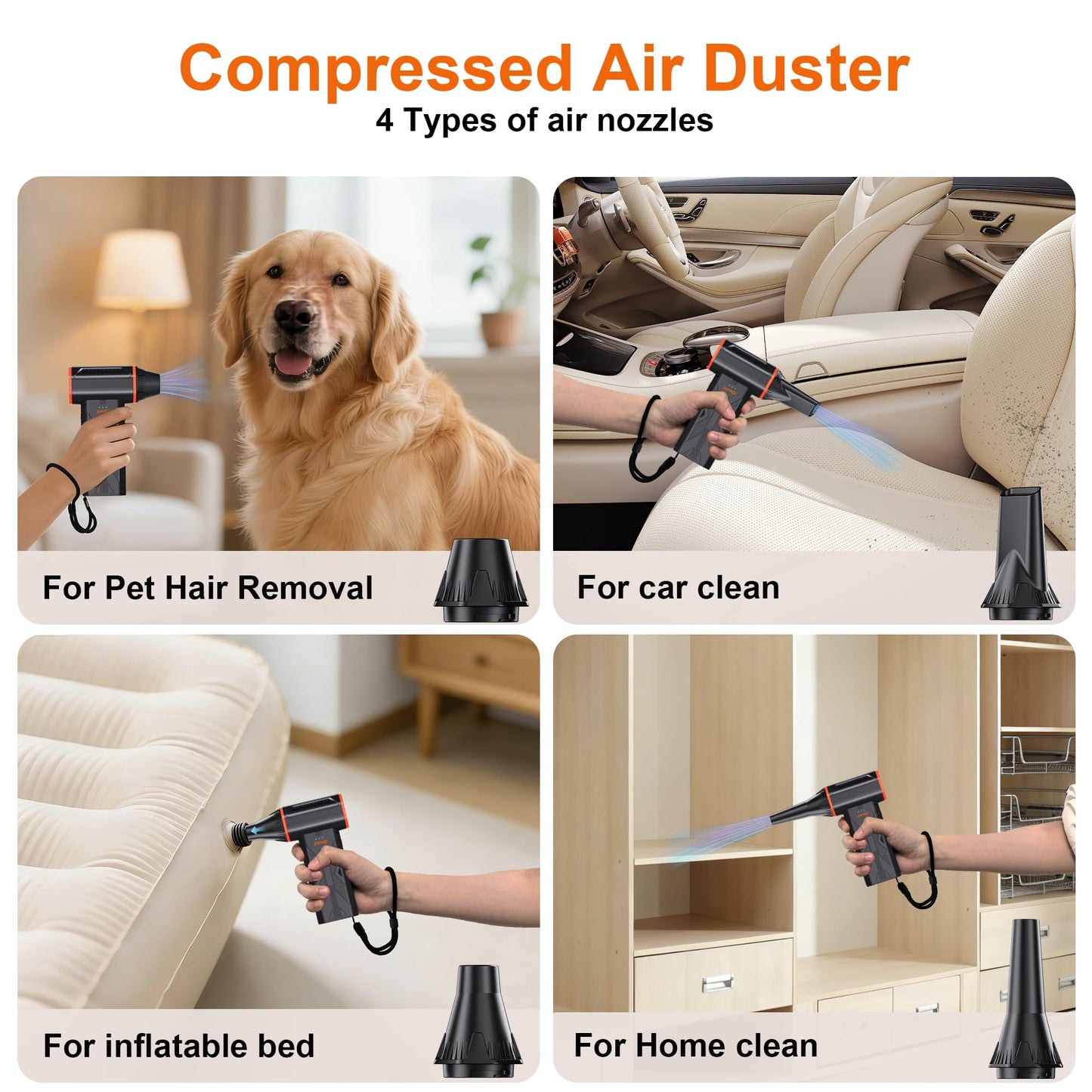 JUFINX F32MAX Compressed Air Duster-150000RPM Super Power Electric Air Duster and Vacuum Cleaner & Bag Vacuum Sealer 3-in-1，for PC Keyboard Cleaning, Car Interior Cleaning.