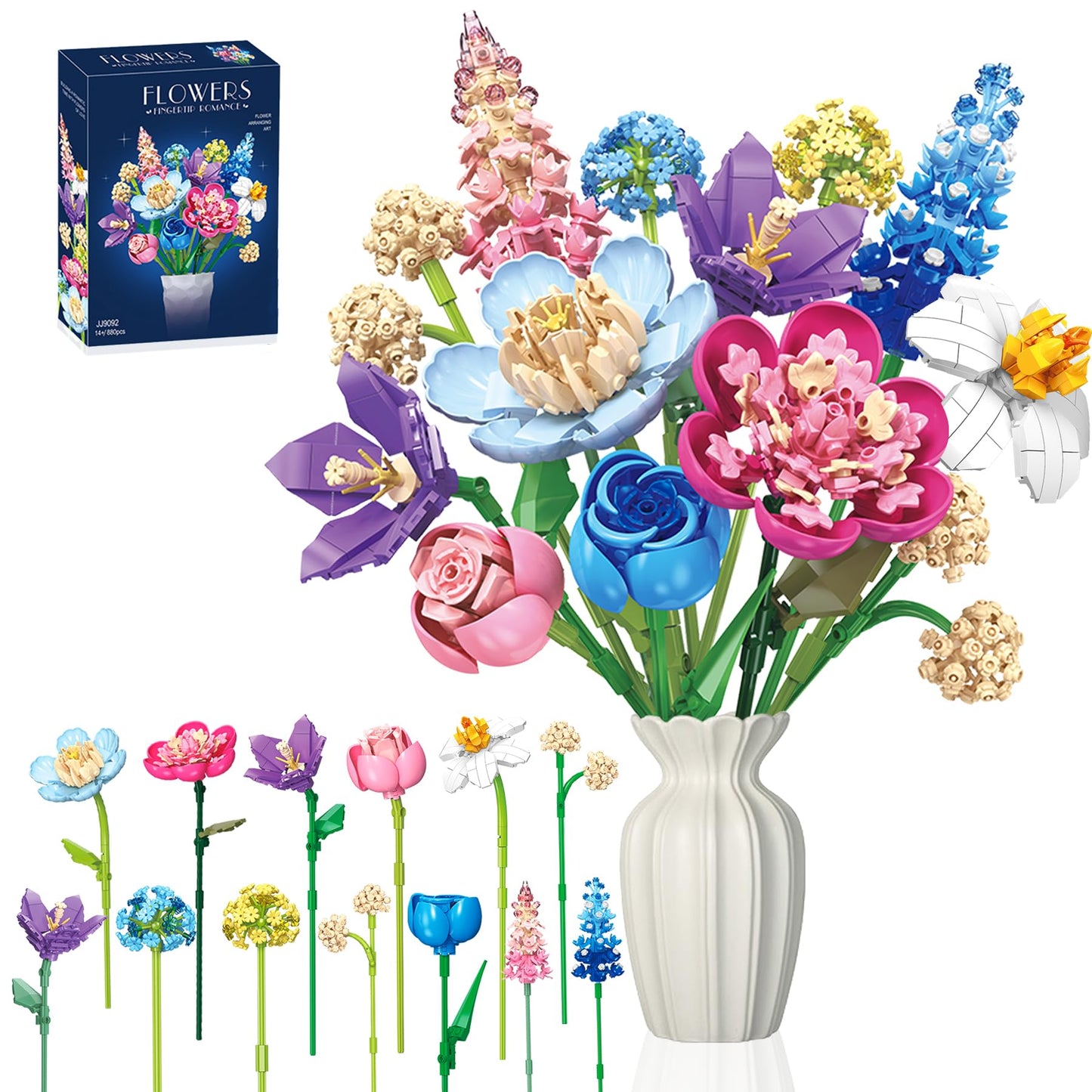 Loyratche Flowers Bouquet Building Set, Botanical Collection Blocks Kit Compatible with Lego Flowers, 880 PCS Artificial Flower Toys Home Office Decor