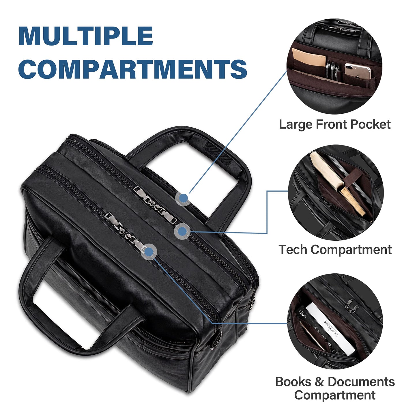 seyfocnia Leather Laptop Bag, Men's 15.6 Inche 17.3 Inche Messenger Briefcase Business Satchel Computer Handbag Shoulder Bag, [G]black, 15.6 inch, Durability