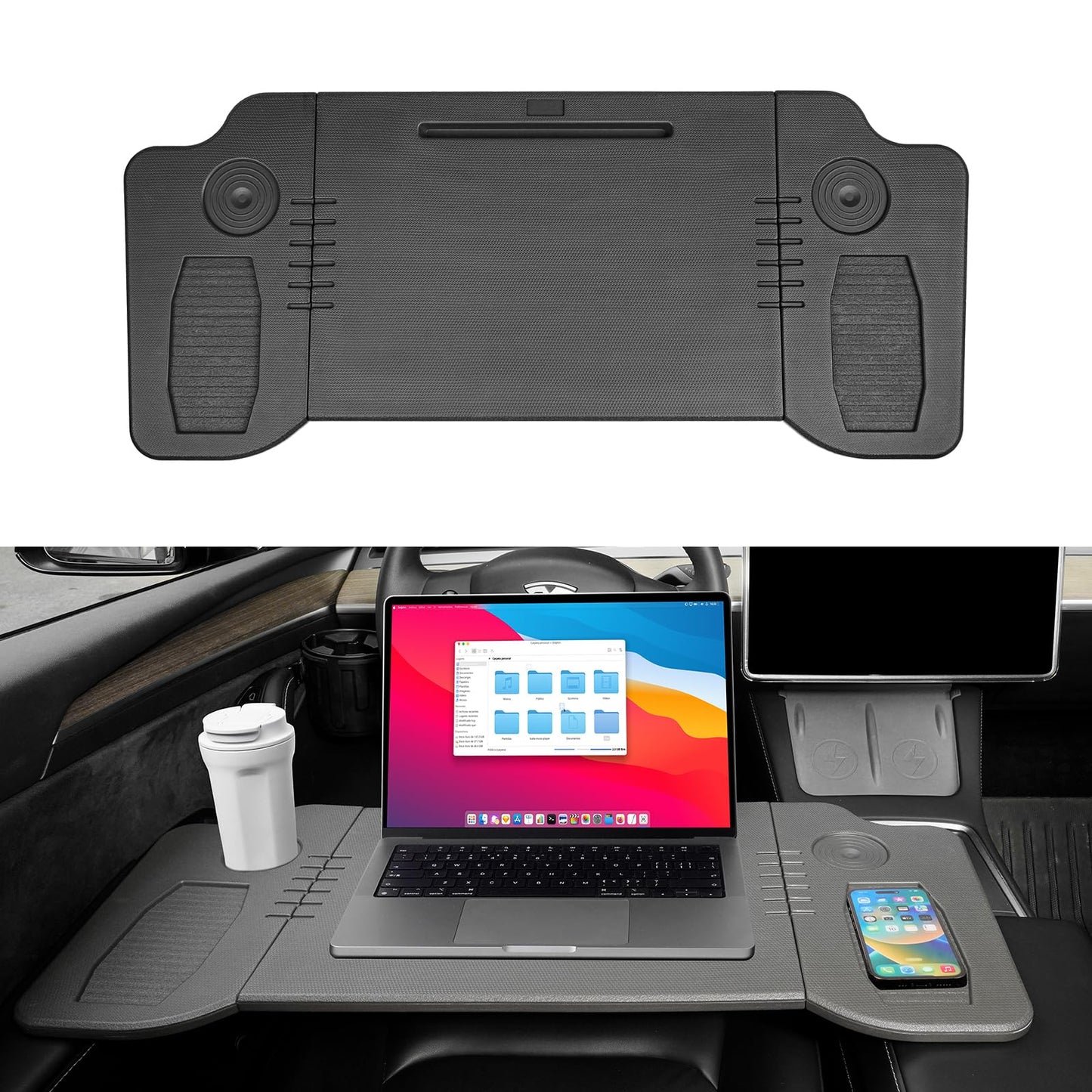 Cacartist Foldable Car Tray Custom Fit for Tesla Model 3 Model Y Accessories 2025 Upgraded Foldable Car Tray Desk Steering Wheel Table for Travel Remote Work Camping