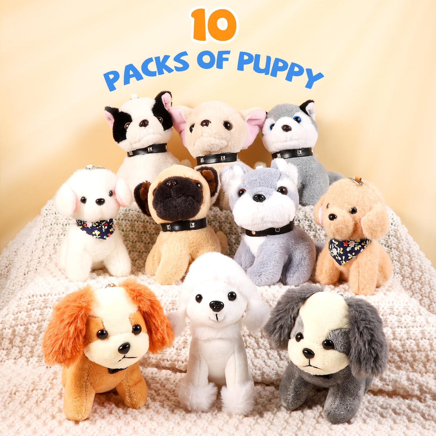 Niceup 10PCs 4.5in Mini Dog Stuffed Animals Easter Egg Basket Stuffer Kids Bulk Party Favors Loot Bag Fillers Puppy Pet Adoption Classroom Reward Little Paw Pup Plush Toys Doll for Birthday Gift