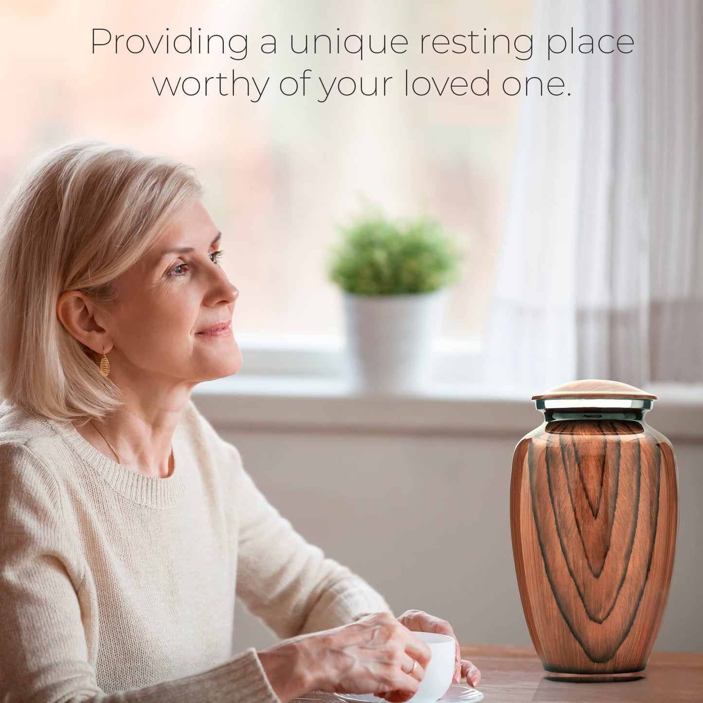 Aubree Woodgrain Aluminum Urns for Adult Male. Cremation urns for Human Ashes Adult Female. Decorative Wood urns for Human Ashes by Restaall