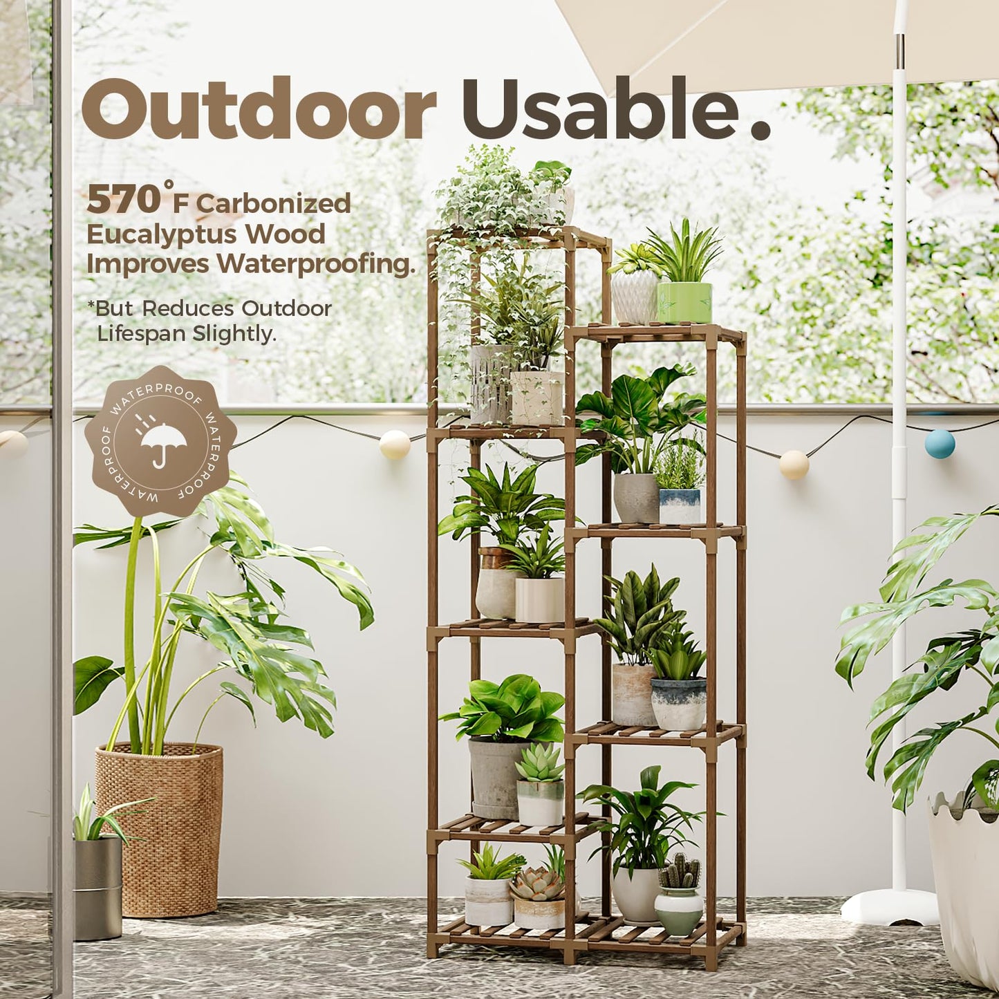 Bamworld Plant Stand Indoor Tall Plant Shelf Outdoor Corner Plants Table Wood Flower Stand for Living Room Balcony and Garden (9 pots)